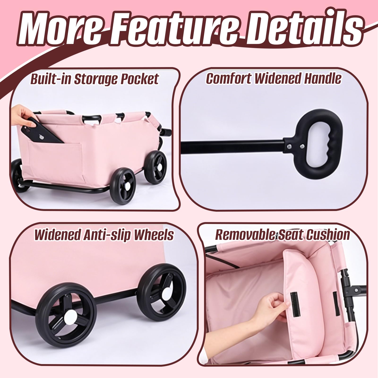Carrito para Perros Plegable, Cochecito para Mascotas 4 Ruedas con Barra de Empuje Ajustable Diseño Abierto Cojín Bolsa de Almacenamiento