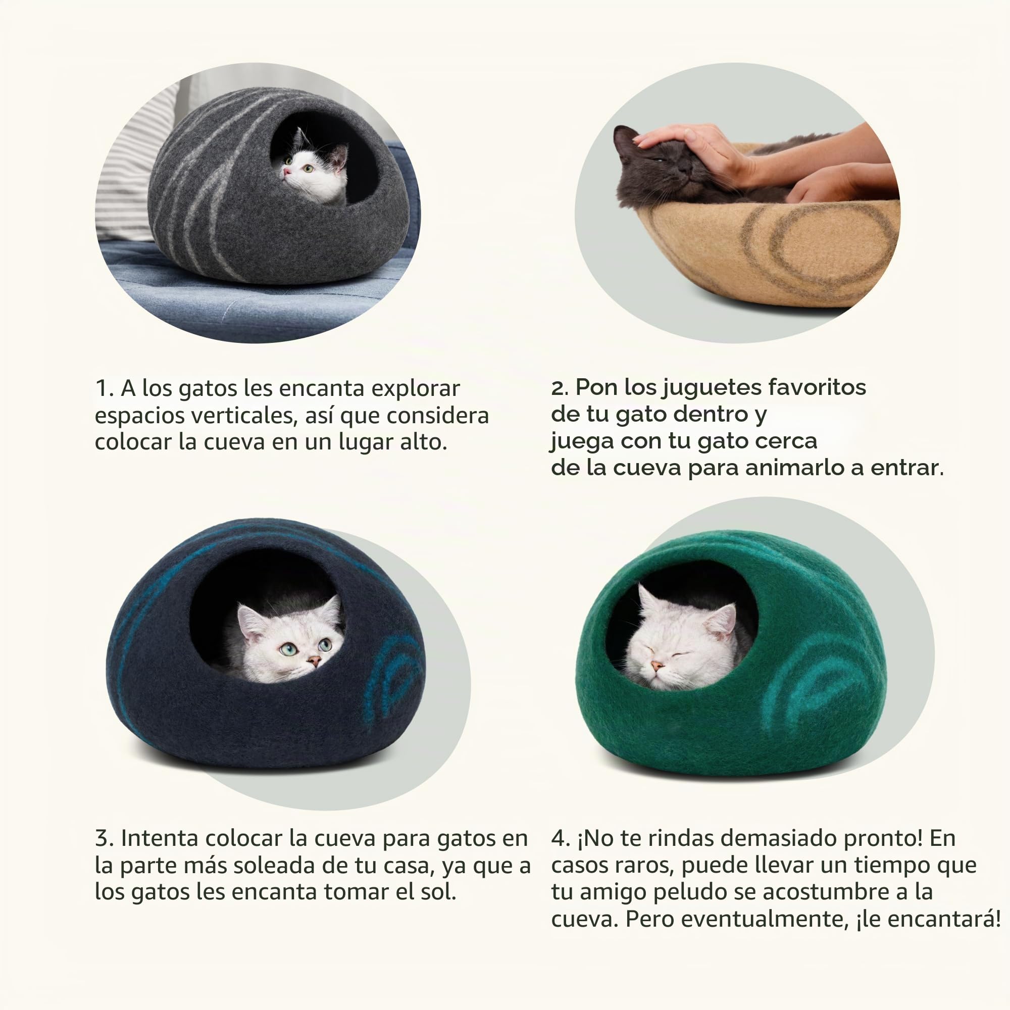 MEOWFIA Cueva de Cama para Gatos de Fieltro Premium - Cama Hecha a Mano 100% Lana Merino para Gatos y Gatitos (Tonos Oscuros) (Grande, ónix de Medianoche)