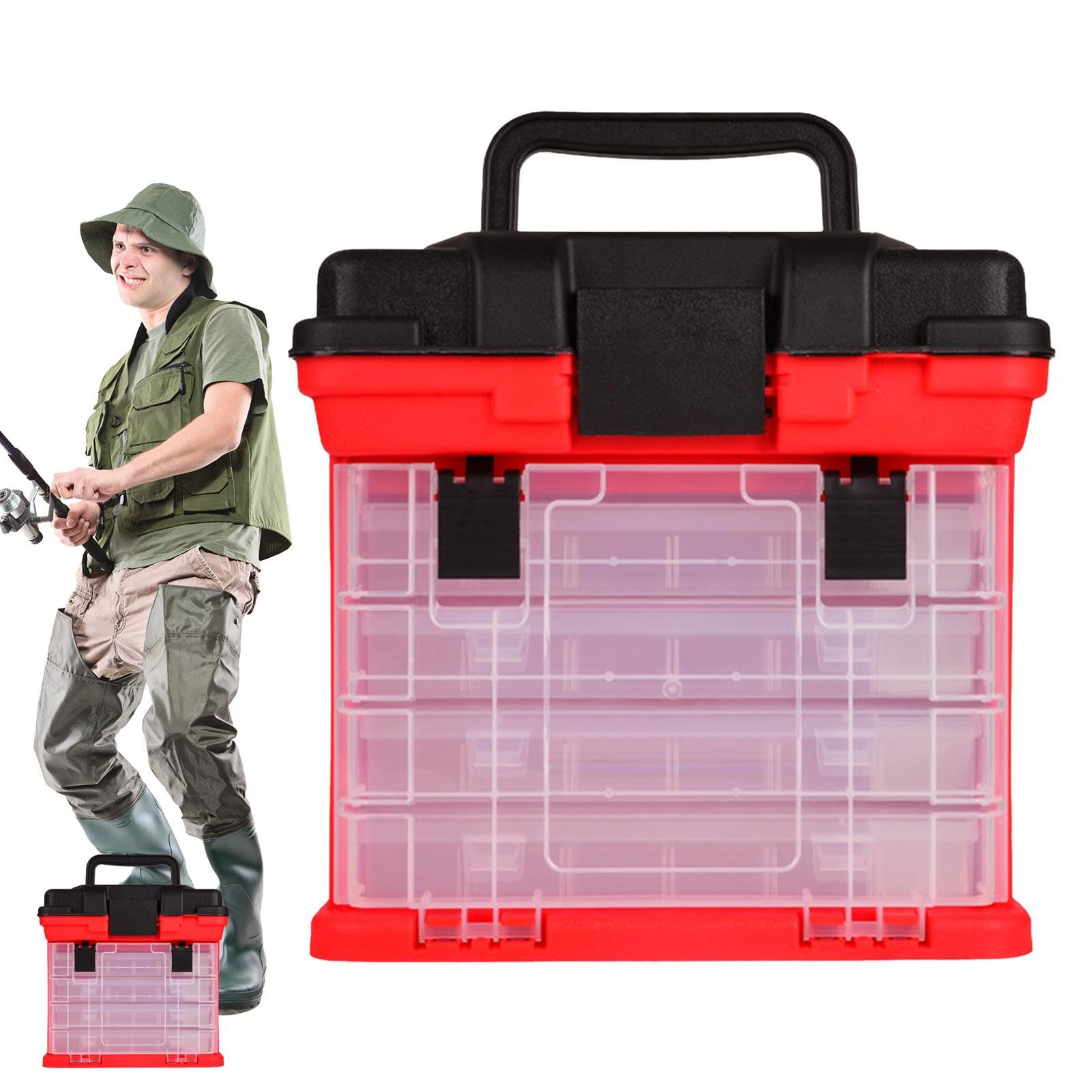Scatola organizer per attrezzatura | Scatola a 4 con manico | Scatole per attrezzatura per acqua salata, scatola per attrezzi da pesca per barche da mare all'aperto