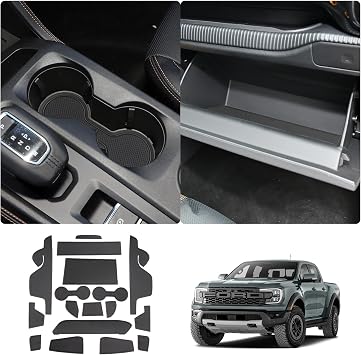 LUWU 2025 2026 Ford Ranger Accessories 2024 2025 2026 Ford Ranger Center Console Liners Mats - Ranger XL/XLT/Lariat/Raptor Cup Holder Inserts Mat - Black