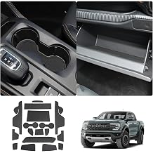 LUWU 2024 2025 Ford Ranger Accessories 2024 2025 Ford Ranger Center Console Liners Mats - Ranger XL/XLT/Lariat/Raptor Cup Holder Inserts Mat - Black
