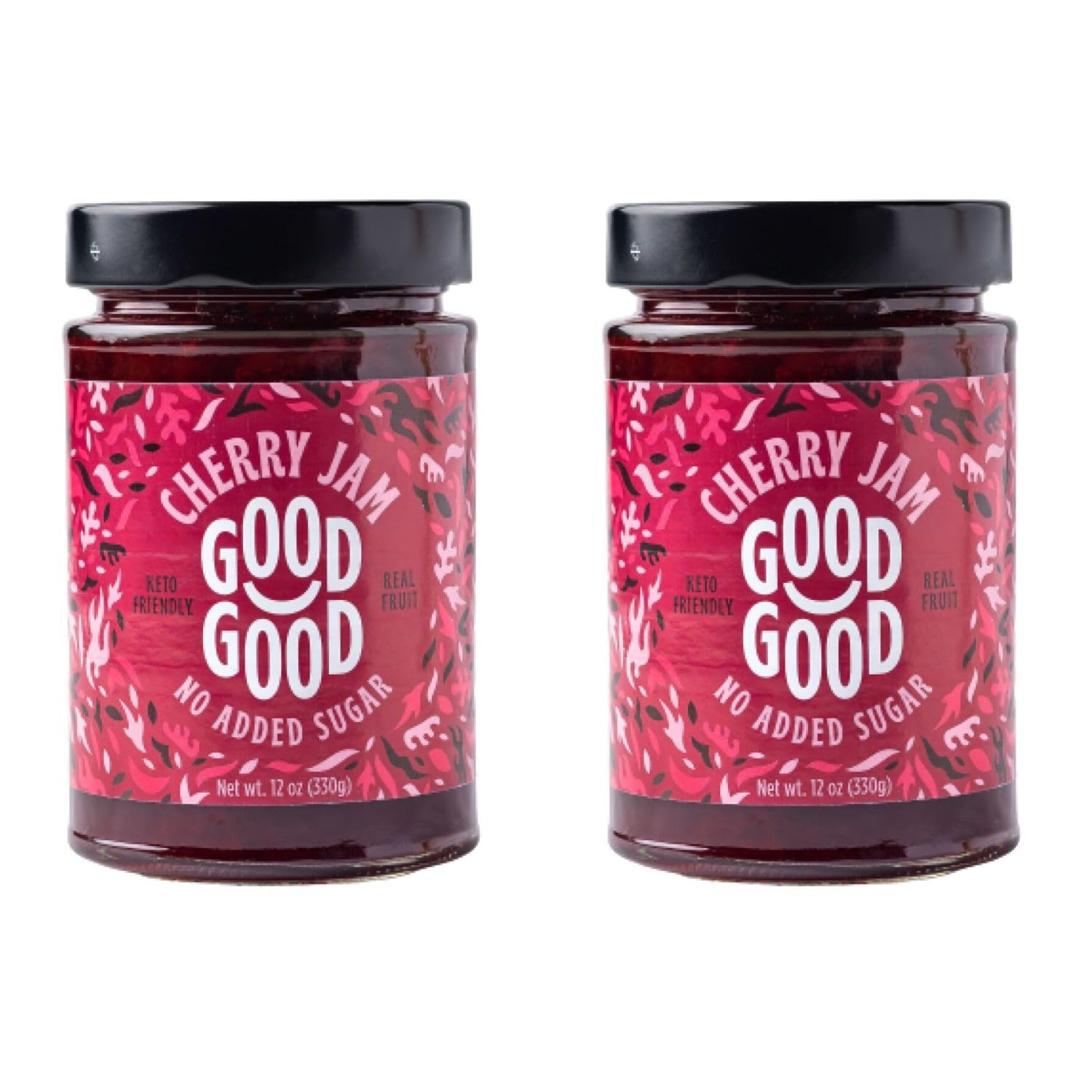 GOOD GOOD Cherry Jam - No Added Sugar - Low Calorie - Gluten Free and Vegan - Diabetic and Keto Friendly - 12oz / 330g (Pack of 2)