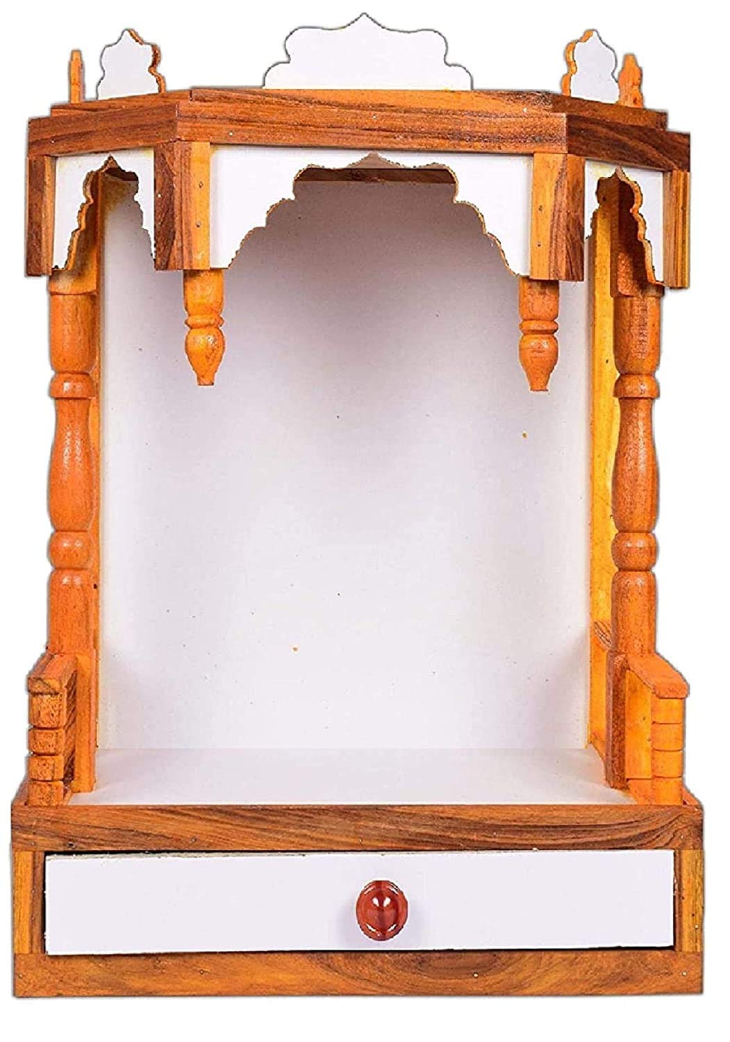 Wooden Beautiful Plywood Mandir Wall Hanging for Pooja Room Home Decoration White Brown Temple Size-(Height-50; Length-42; Width-27 cm)
