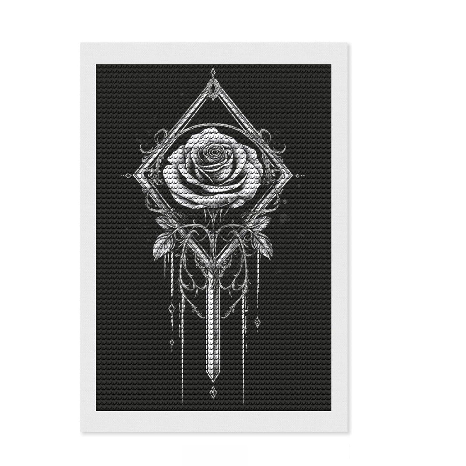 Junmoney Gothic Rose Diamond Art Kit 8"x12", Calming Craft to Unwind, with Tool Kit, Living Room Decor, Festive Craft Gift