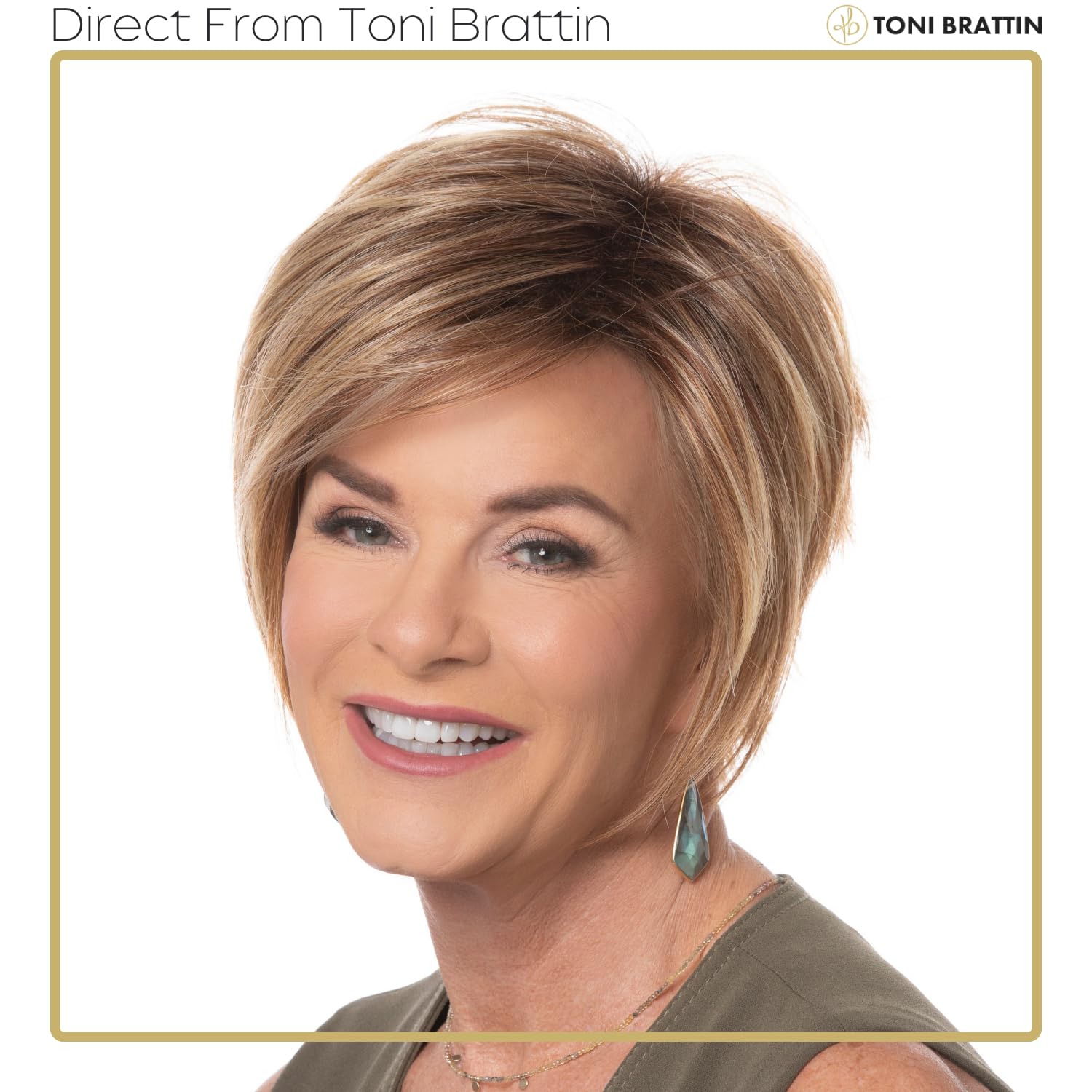 Toni Brattin Fascination Wig - Chin Length Layers, a Side-Swooping Bang & a Razor-Cut Neckline - Heat-Friendly Synthetic Fiber Looks & Feels Natural - Adjustable & Comfortable (Red Blonde, Regular)