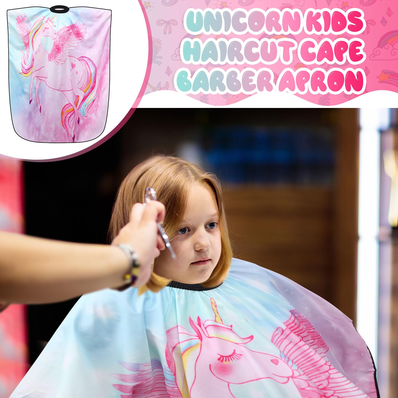 2 piezas de unicornio peluquero capa profesional salón corte pelo tinte corte pelo delantal capa con cierre cubierta de corte para niños, Varios colores, Talla única 5