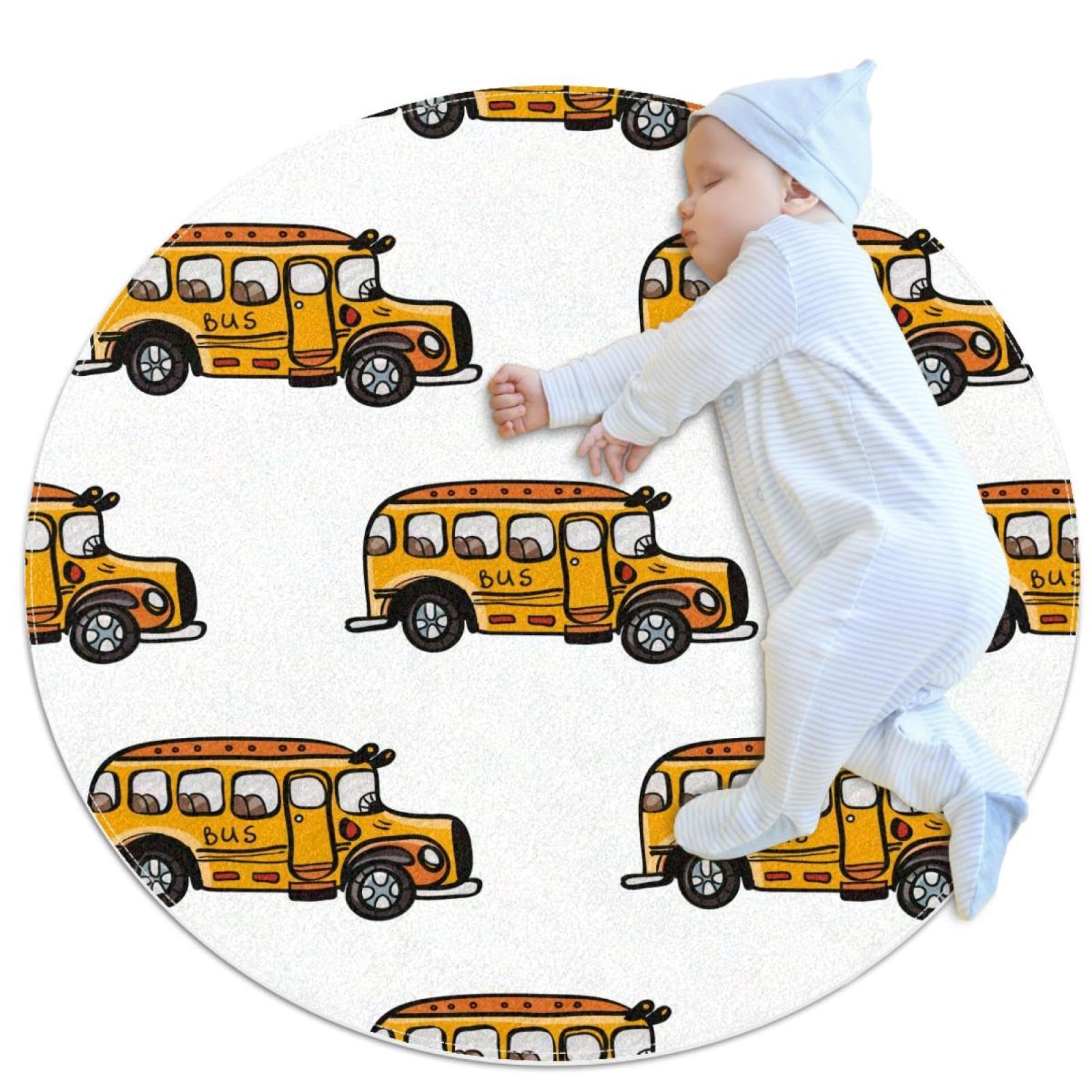Tapis de salle de bain antidérapant rond 1m bus scolaire pour chambre