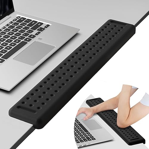 Leolee Reposamuñecas largo para escritorio en forma de L de 23.6 pulgadas, reposamuñecas de espuma viscoelástica negra para escritorio con base