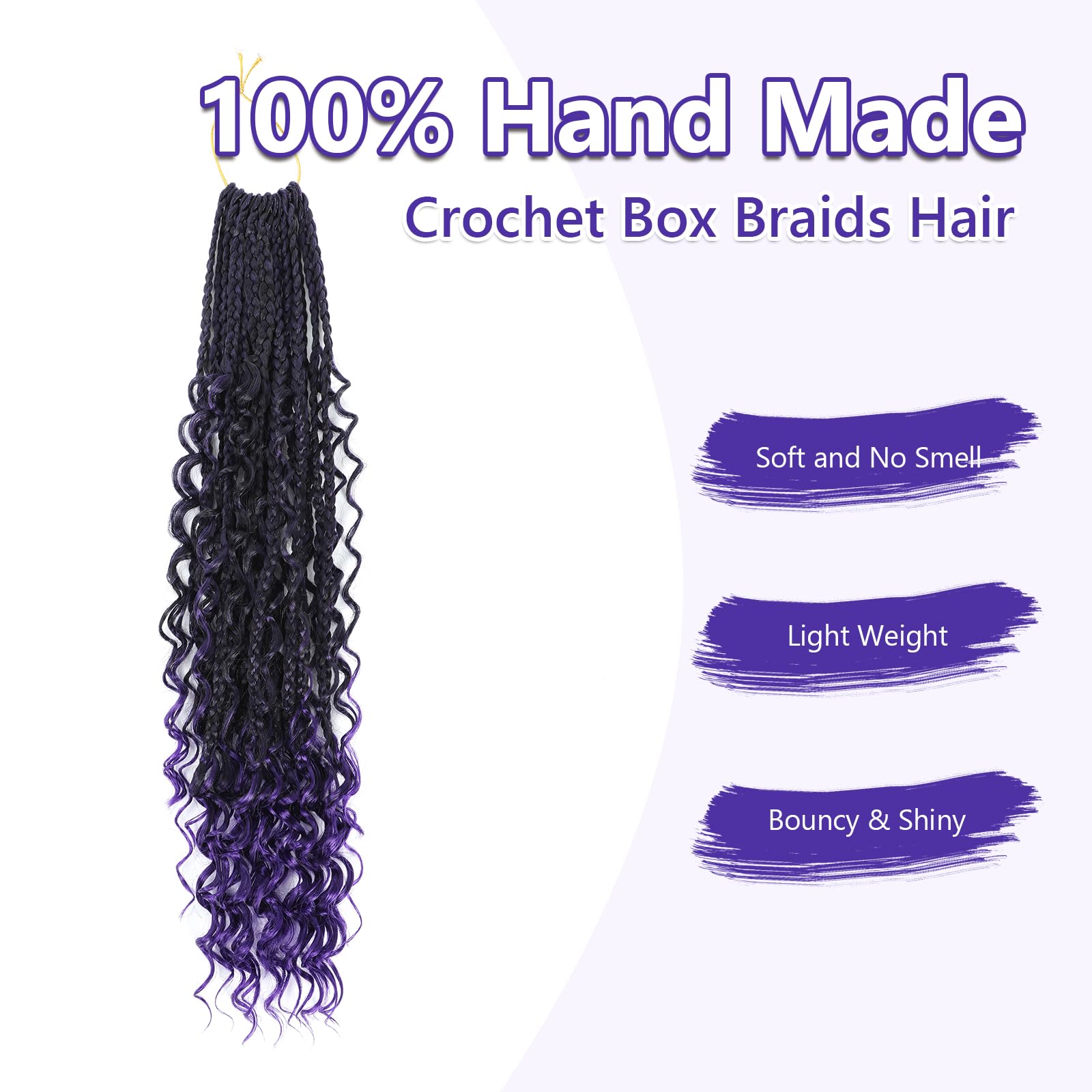 Crochet Braids Hair Extensions for Black Women 8 Packs 24 Inch Pre-Looped Crochet Hair Extensions Boho Braid with Curly Ends Goddess Braids Extensions Hair(1B/Purple#) - Image 4