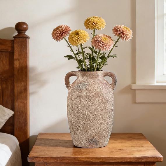 Brown Ceramic Vase-Boho Decorative Vase,Terracotta Tall Vases Decorative Pottery are Suitable for Decorating Living Rooms,Kitchens,and Bedrooms.