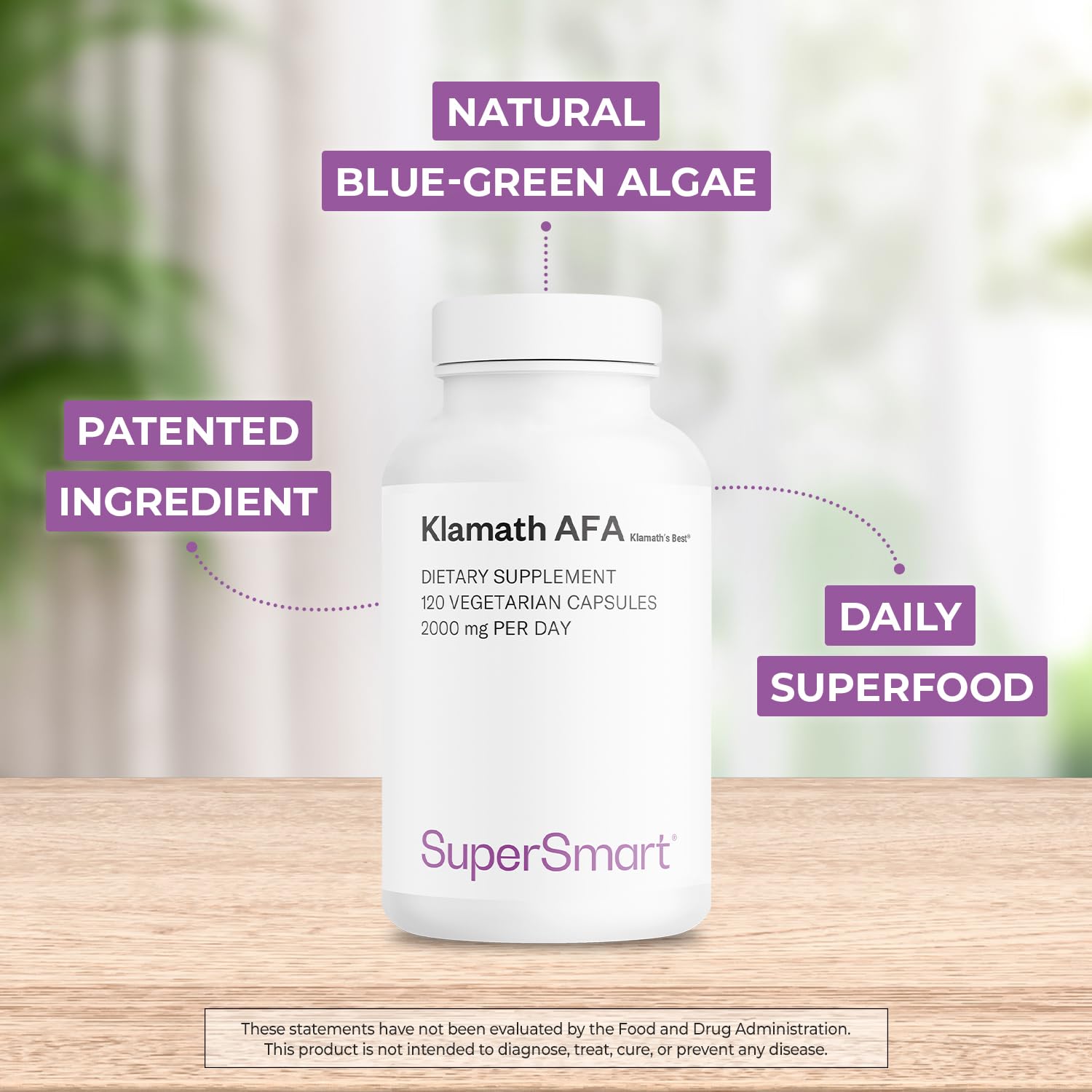 Klamath AFA - Alga Aphanizomenon Flos-Aquae - Vegano - SuperSmart | Contribuisce a promuovere effetti positivi sull'umore - Naturalmente ricco di proteine, vitamine e minerali