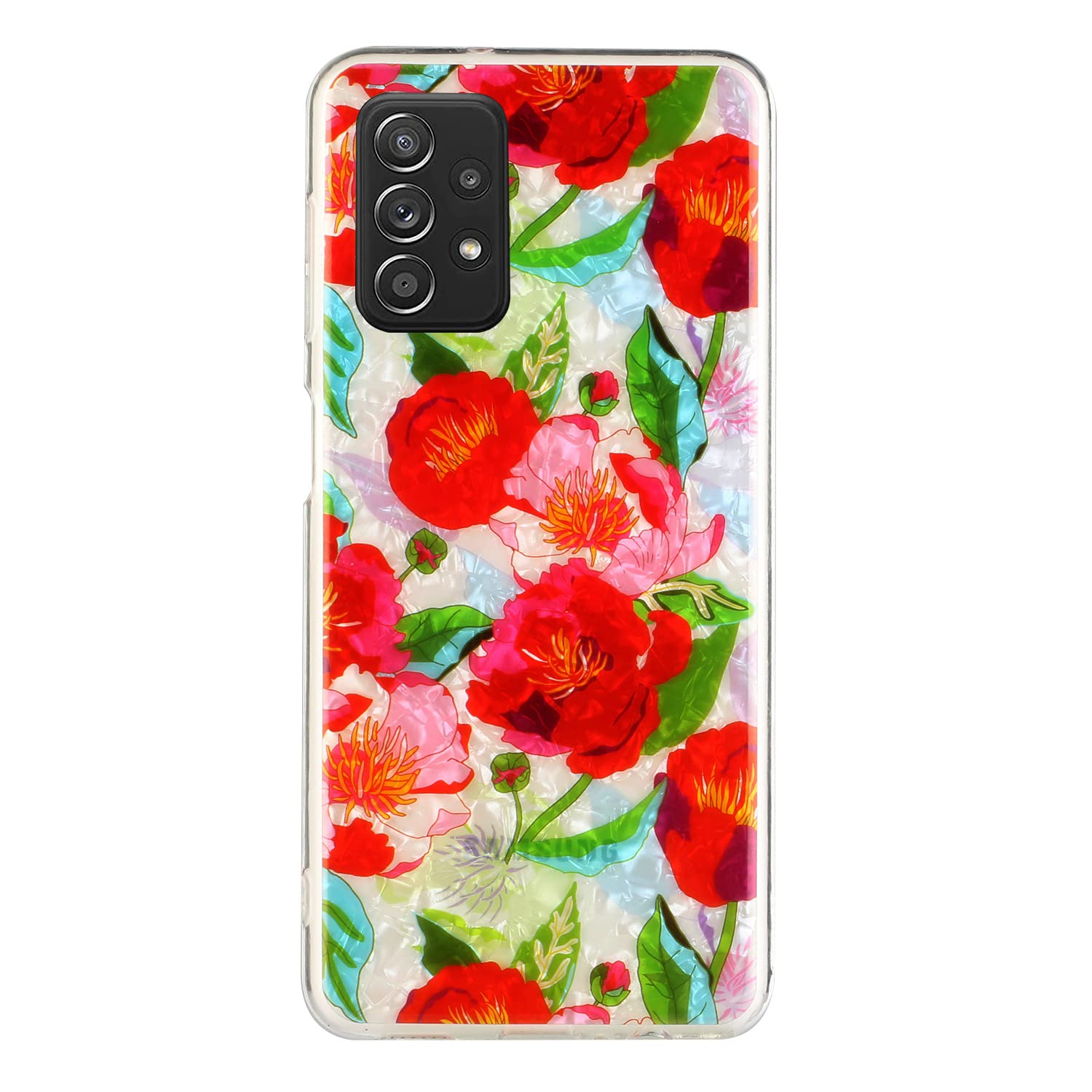 CLM-Tech Case Compatible with Samsung Galaxy A33 5G - TPU Silicone Case Protective Mobile Phone Case - Shell Pattern, Red Flowers Multicoloured
