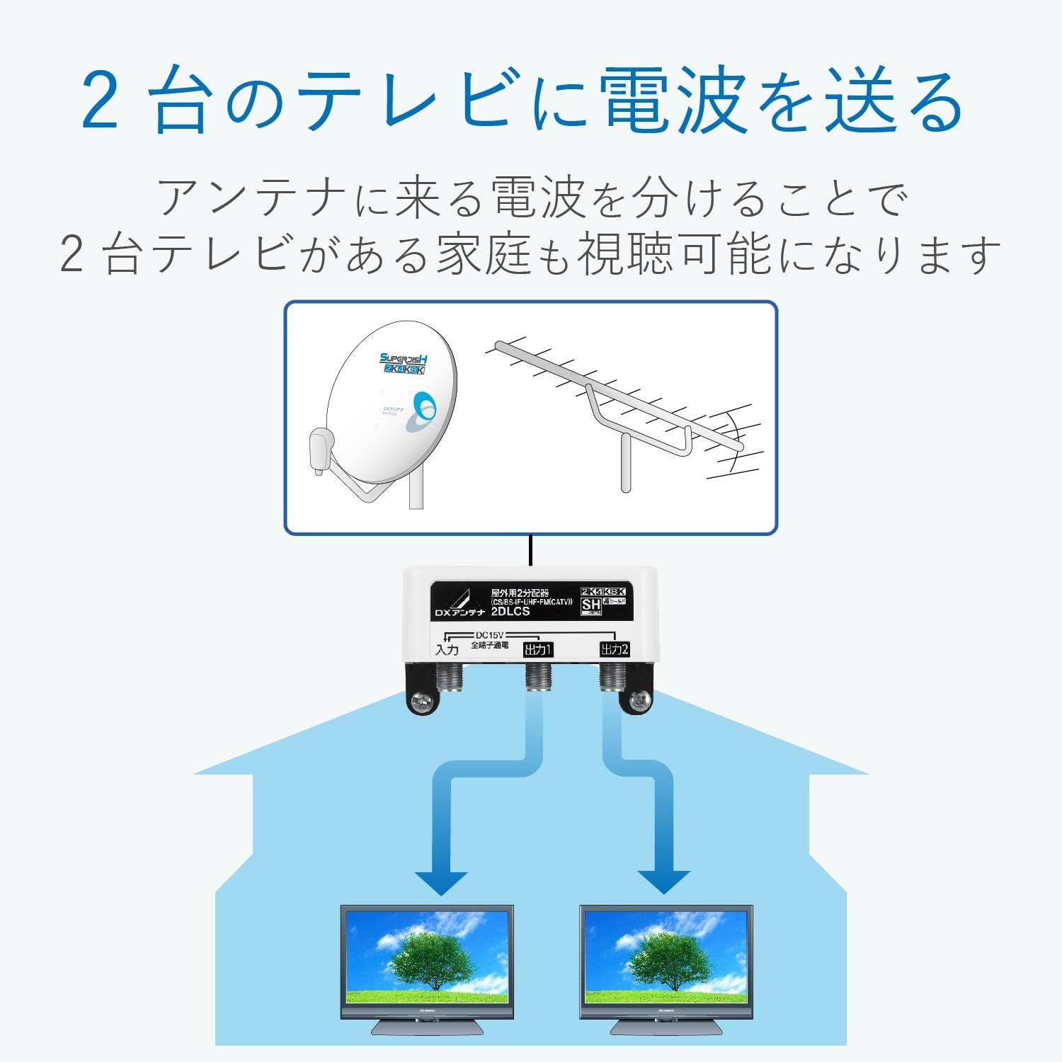 DX Antenna Outdoor Splitter [2K 4K 8K Compatible] 2 Distributing All Terminals Power F Type Terminal Blister 2DLCS (B)