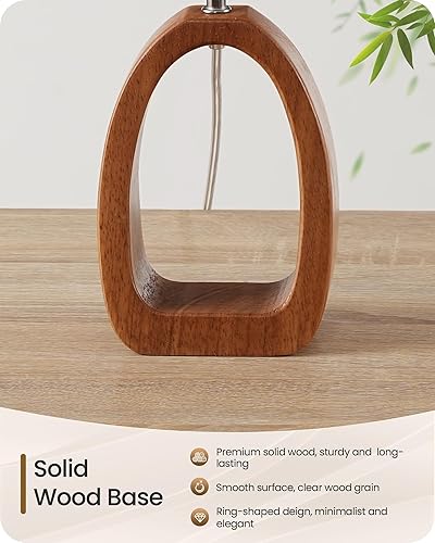 Miniatura 7 de Lámpara de mesa pequeña, lámpara de escritorio de 14.2 pulgadas, lámpara de noche de madera con pantalla de lino, lámpara de mesita de noche moderna