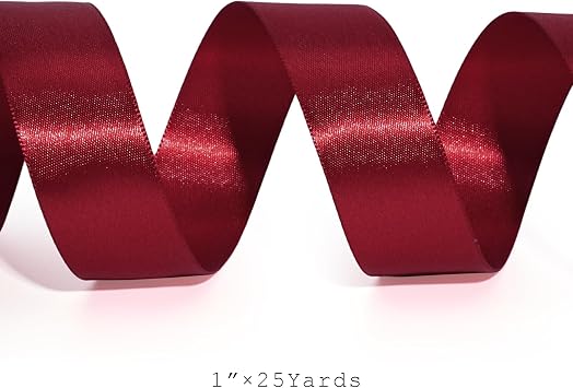LaRibbons Burgundy Satin Ribbon 1 Inch 25 Yards | Luxury Double Faced Dark Red Ribbon for Flower Bouquet Crafts Gift Wrapping Wedding Party Christmas Decoration