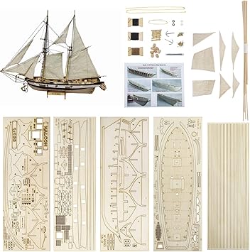 GAWEGM Wood Ship Model Kits for Adults to Build - Scale 1/100 1840 Halcon Baltimore Ship Wooden Model Kit, with Brass Upgrade Accessories, for Collections, DIY Handmade Crafts