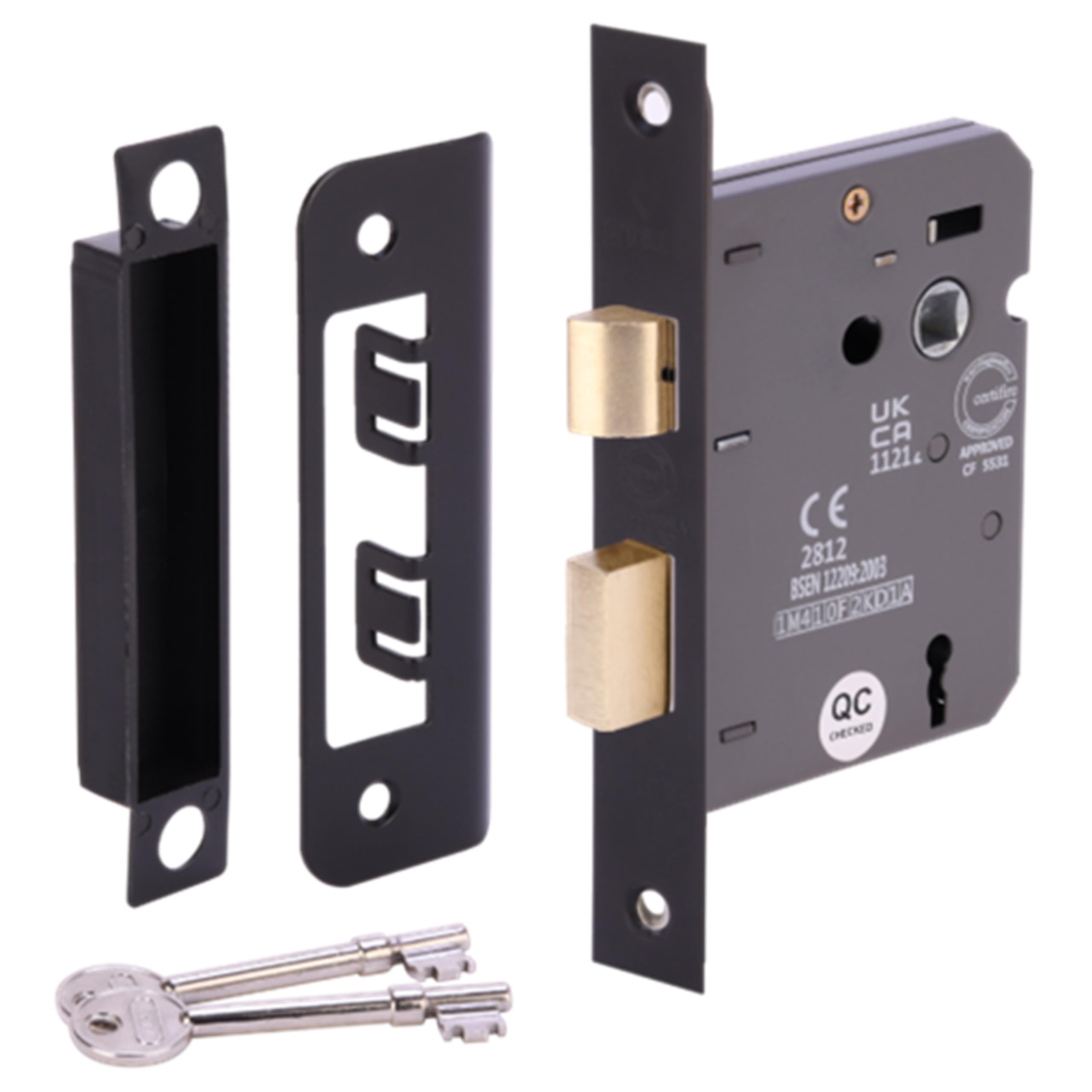 Hunta Black Matt Handlezone® 65Mm (2 1/2 Inch) 3 Lever Mortice Sashlock For Internal Timber Doors, Security Key Operated Lock, Reversible Latch, Ce & Ukca Approved - Fire Rated - 45Mm Backset