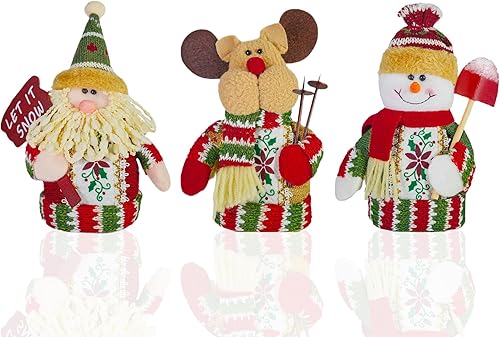 Christmas Decor 3pcs Holiday Ornaments Plush Standing Snowman Reindeer Santa Claus, Perfect for Table Fireplace Indoor Home Decoration Xmas Party