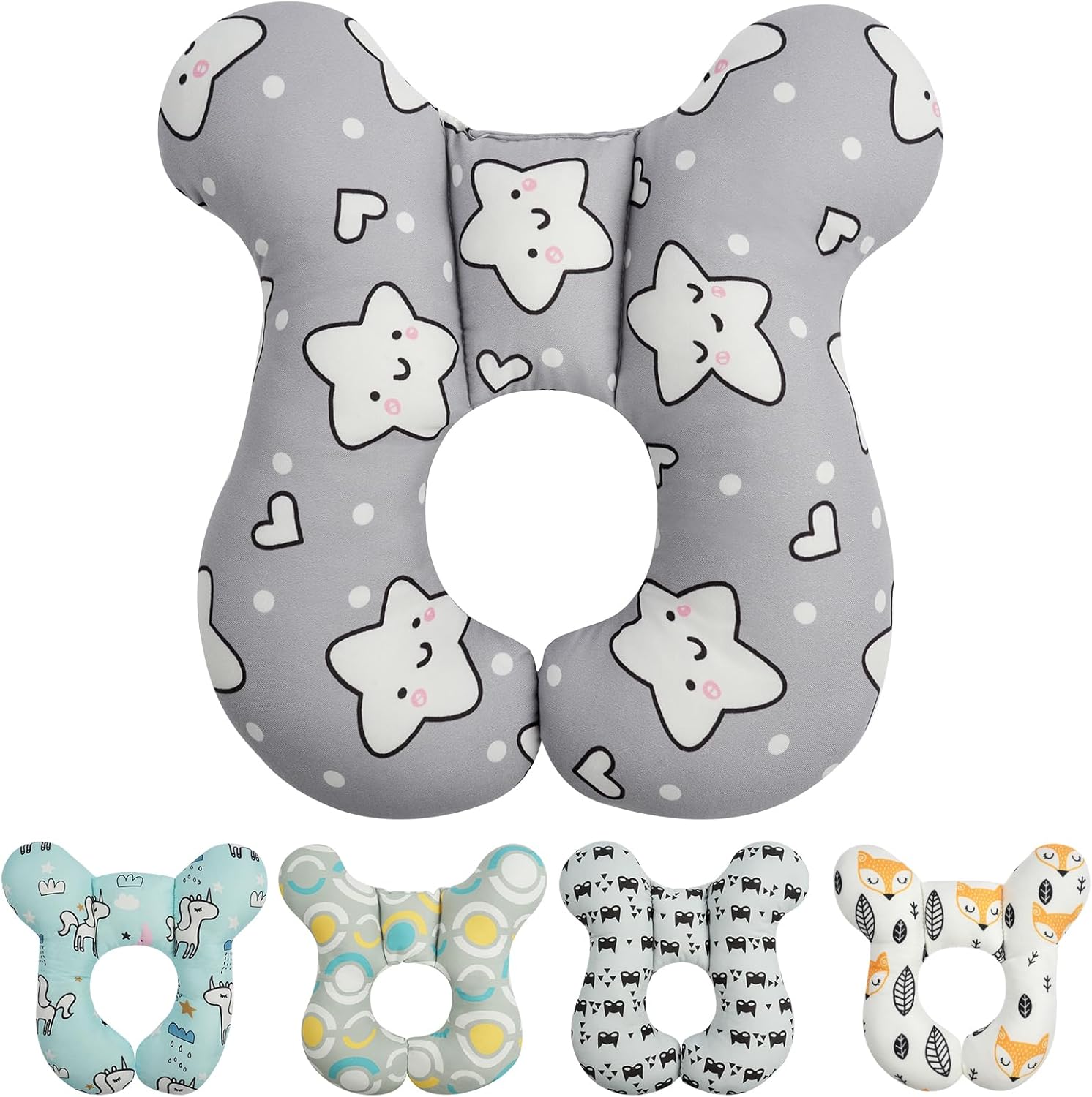 Alaoo Oreiller Voyage pour bébé,Oreiller de Soutien pour la Tête et du Cou pour Bébé pour Voyage,Coussin d’Oreillers de Couchage pour Appuie Bébé pour Siège Auto Siège Poussette,Motif Étoile Grise