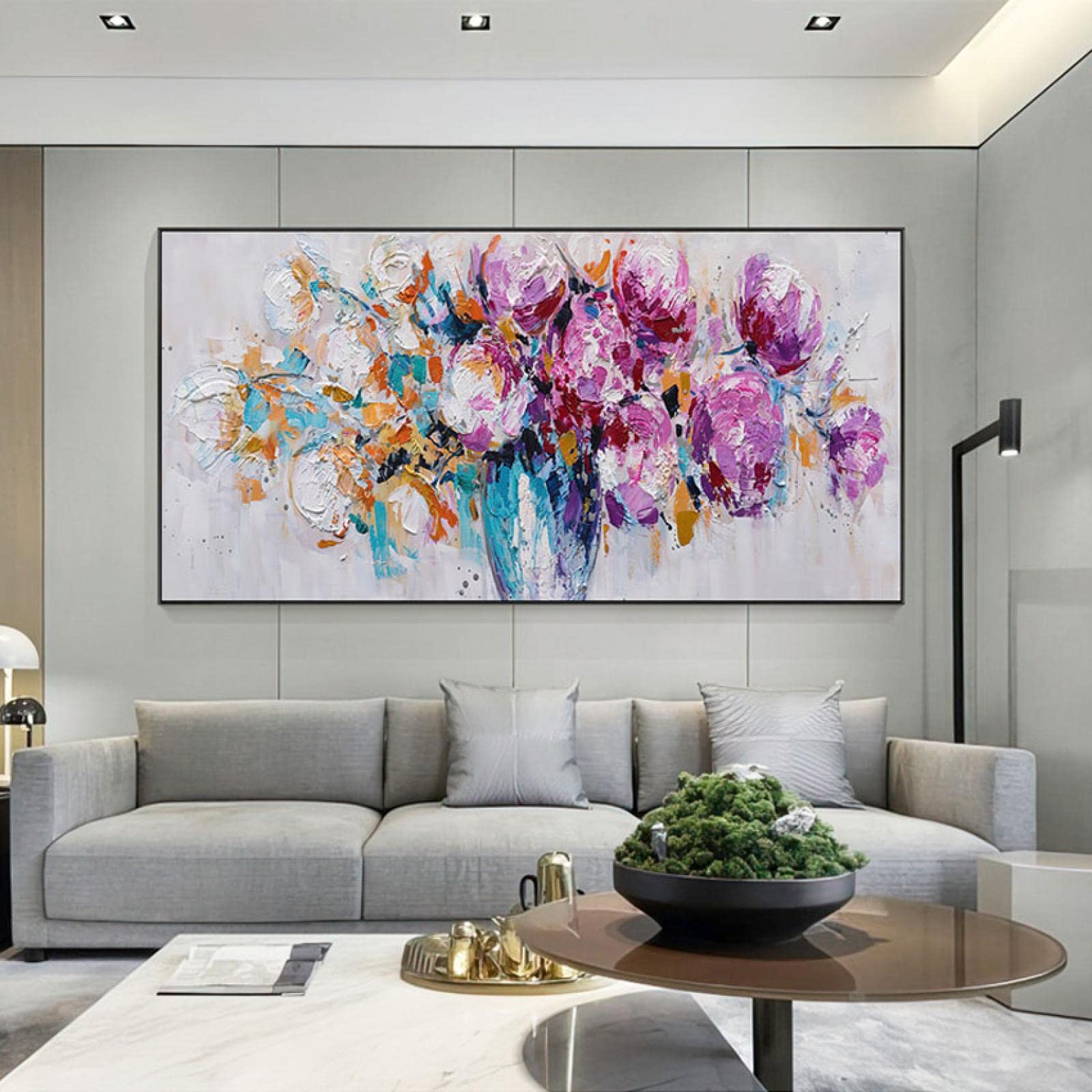 Amazon.co.jp: 美しいカラフルな花のキャンバスの絵画現代の ある抽象