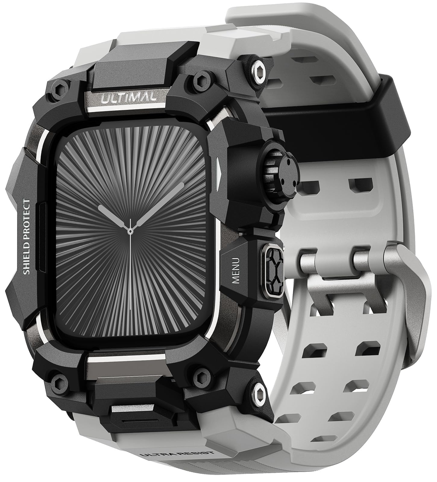 ULTIMAL Rugged Case with Band for Apple Watch 46mm,Compatible with Apple Watch Series 11/10, Military Grade Shockproof Bumper Cover for iWatch Tactical Band Men (46mm,Grey)
