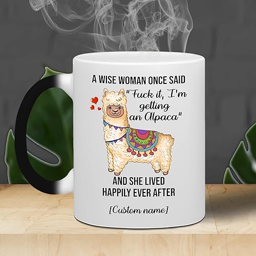 Miniatura 10 de WHIDOBE Regalos divertidos personalizados de alpaca para mujeres, taza de café de cerámica personalizada de 11 onzas y 15 onzas para amantes de los