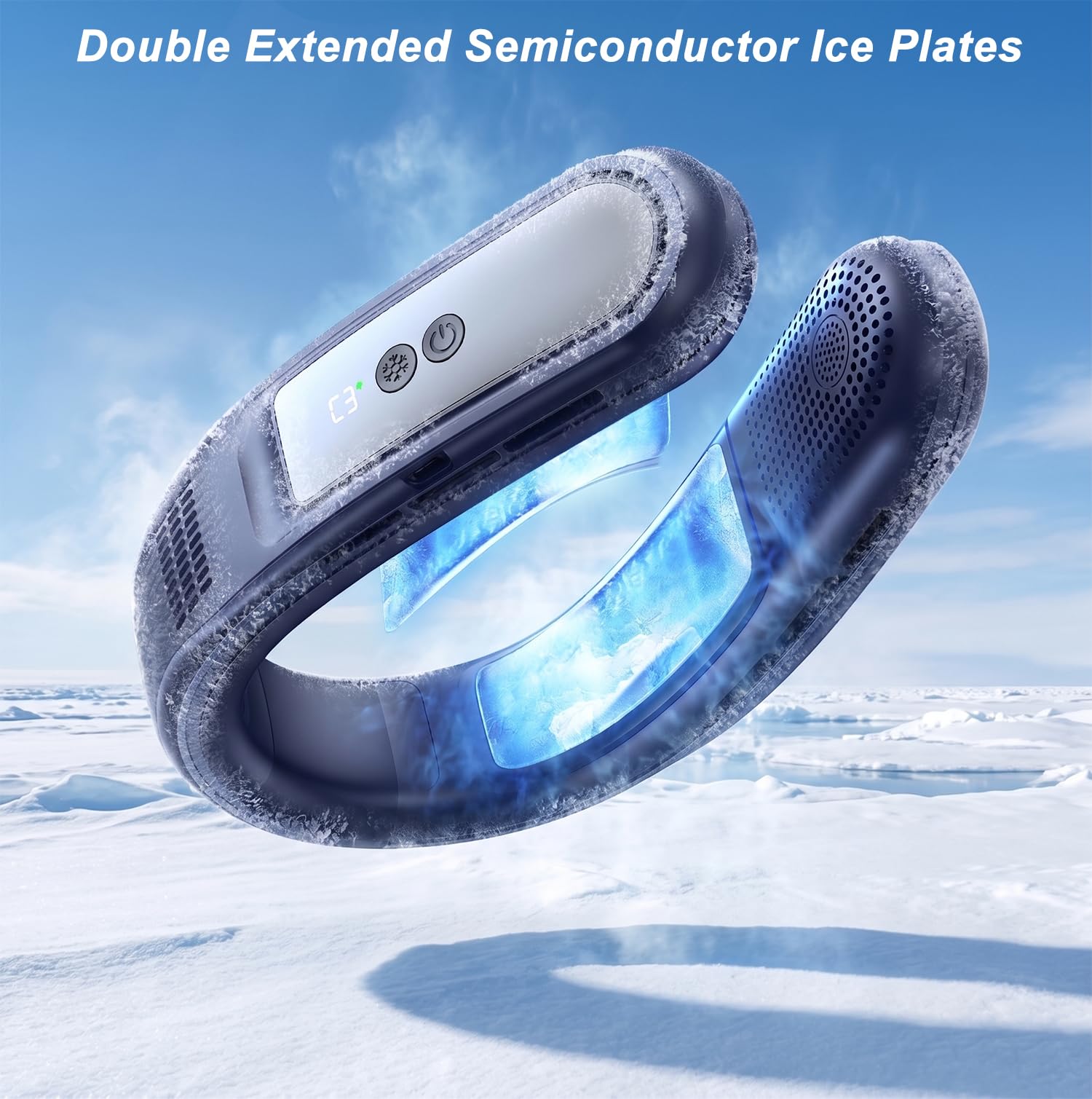 Ventilador de Cuello Portatil con 2 Placas de Enfriamiento de Hielo, Ventilador Cuello Aire Acondicionado Portatil Silencioso, Neck Fan Sopla Aire Frío para Viaje Playa Oficina Mujeres Hombres