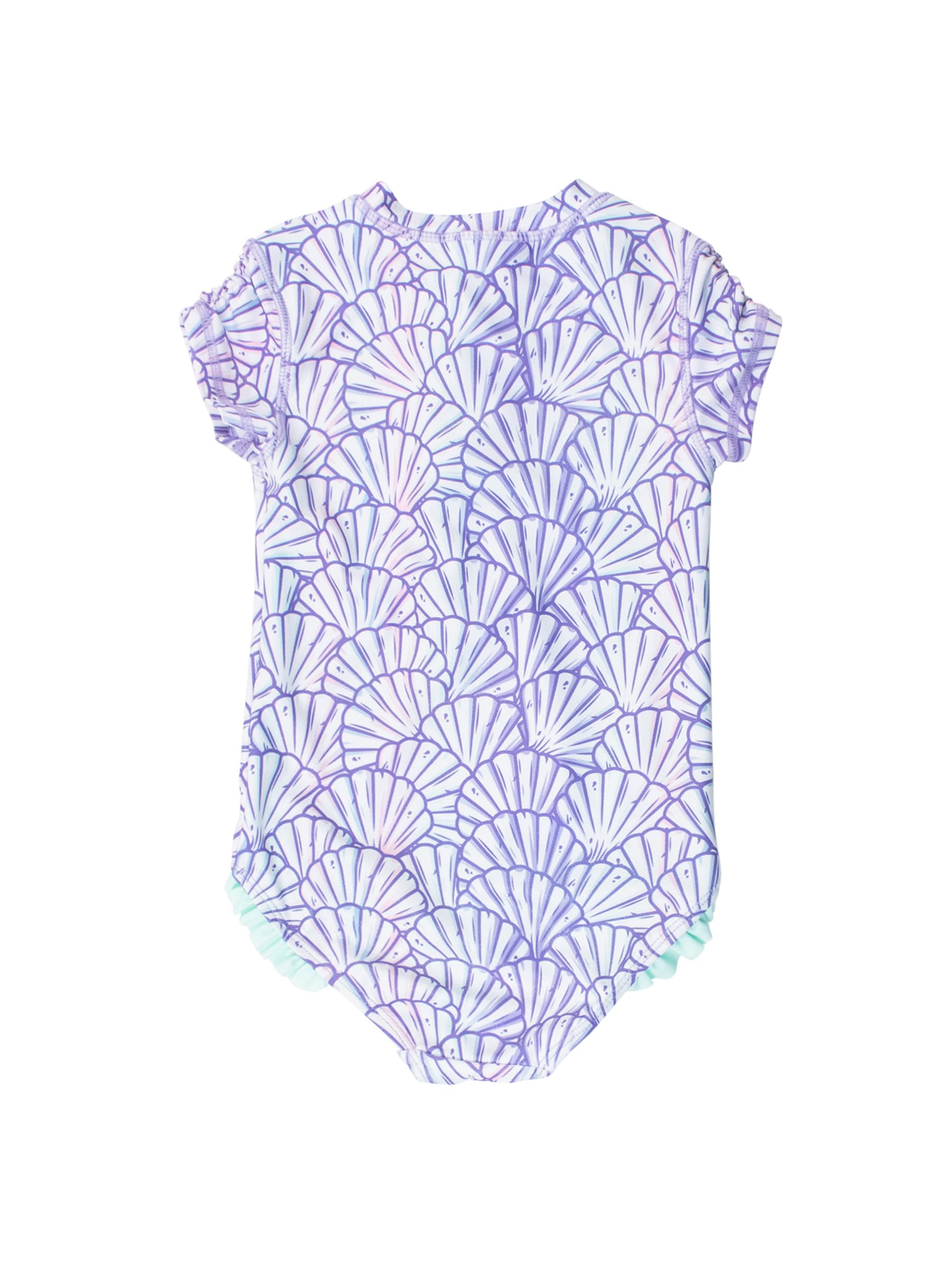 RuffleButts Mädchen-Badeanzug Mit Sonnenschutzfaktor 50, Reißverschluss Vorne, Kurzärmlig, Rashguard, Einteilig, Neon-Sonnenuntergang