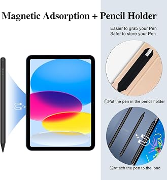 Stylus Pen for iPad11&10thGen,14Mins Faster Charge, with Pencil Holder,Palm Rejection, Tilt Sensitivity, for iPad Air11&13-inch(M3/M2), iPad Pro 11&13-inch (M4),iPad 6-11th,iPad Pro 11/12.9 inch