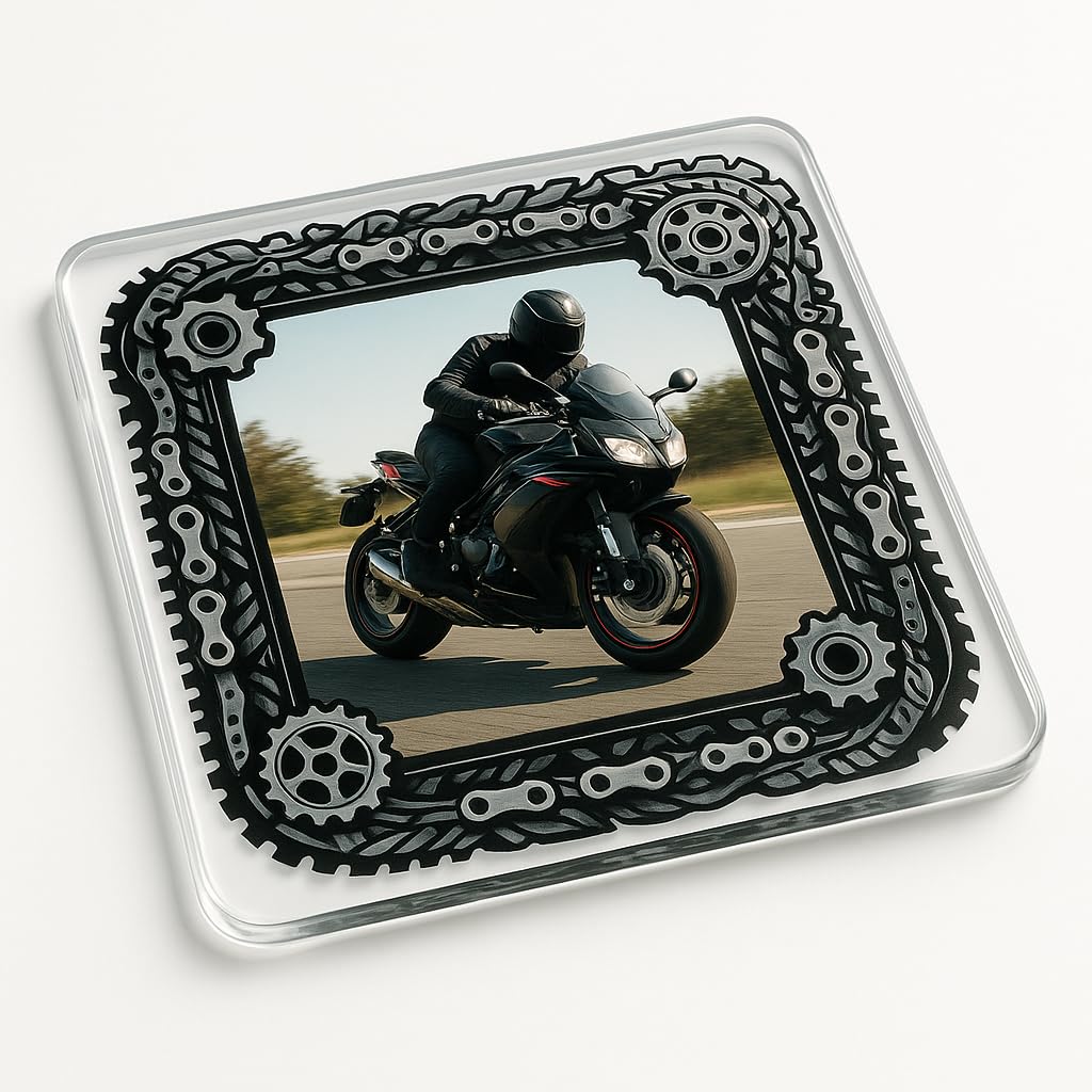 The Plum Penguin Motorbike Acrylic Coaster Gift With Dynamic Design - Throttle Frame Adventure Decor For Biker Enthusiasts