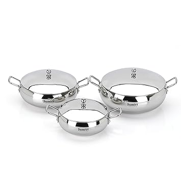 Sumeet Apple Shape Stainless Steel Cook and Serve Induction Handi Set with Lid and Handle, Set of 3Pc, 650ML,1150ML & 1700ML, Silver