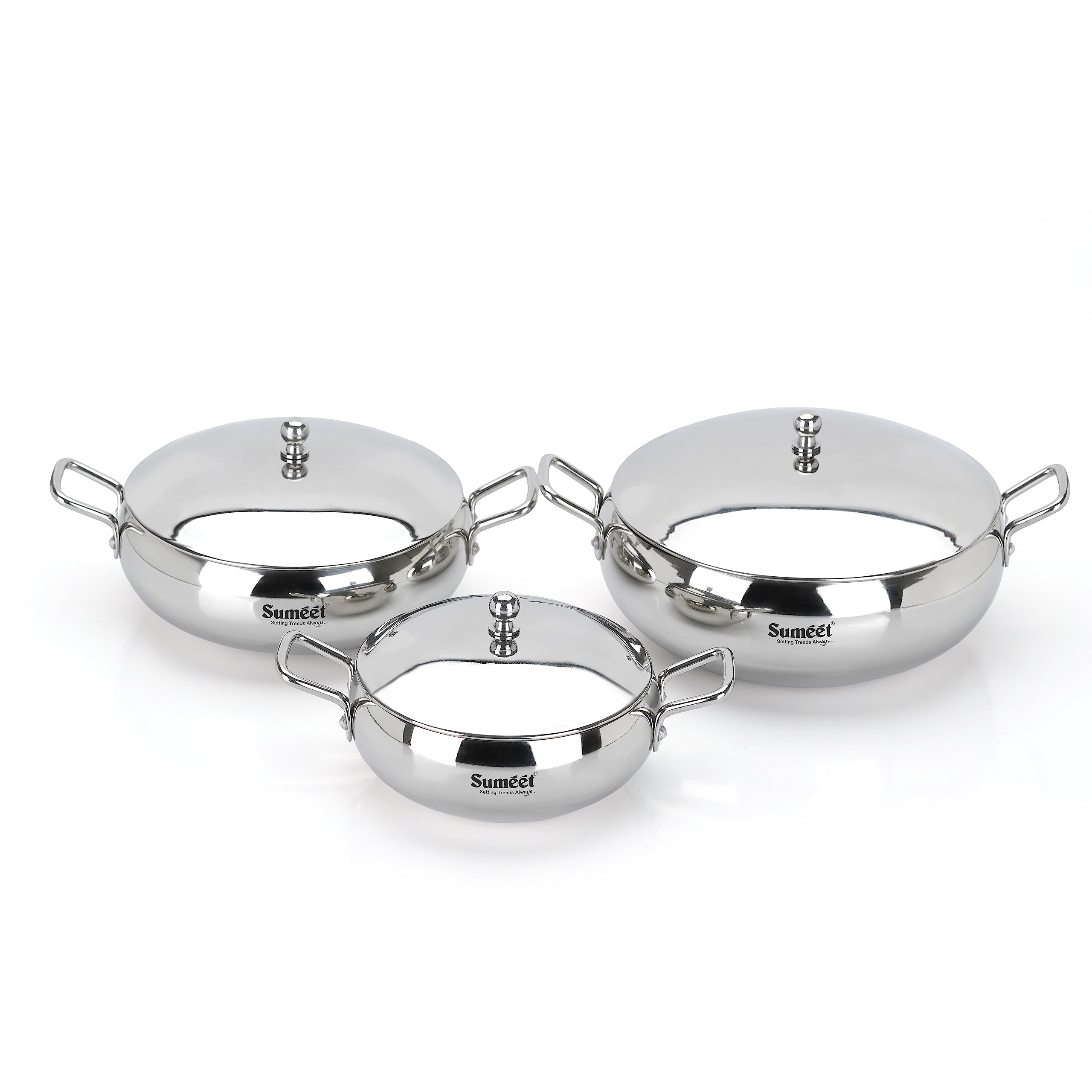 Sumeet Big Size Stainless Steel Cook and Serve Induction Handi Set With Lid, Set of 3Pc, 700ML,1300ML & 1800ML, Silver (B0C8TWFLVM) Amazon Price History, Amazon Price Tracker