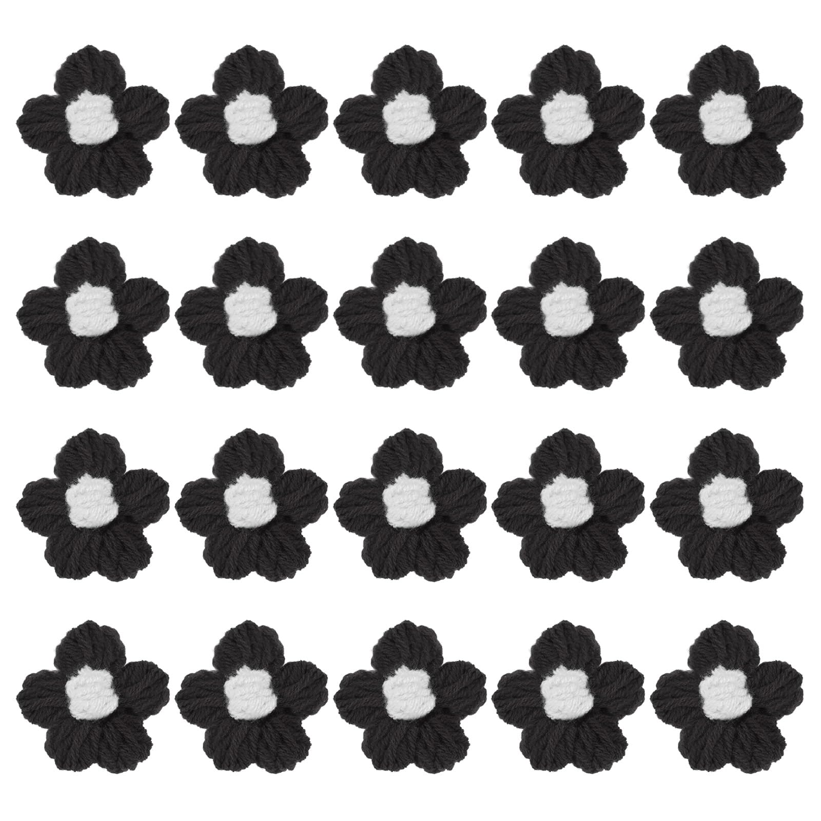 M METERXITY 50-Pack Flower Sew on Patches,1.6 Inch Handmade Beautiful Crochet Flowers Crochet Floral Petals DIY Appliques Embellishments for DIY Clothes/Hats/Hair/Bags [Black and White]
