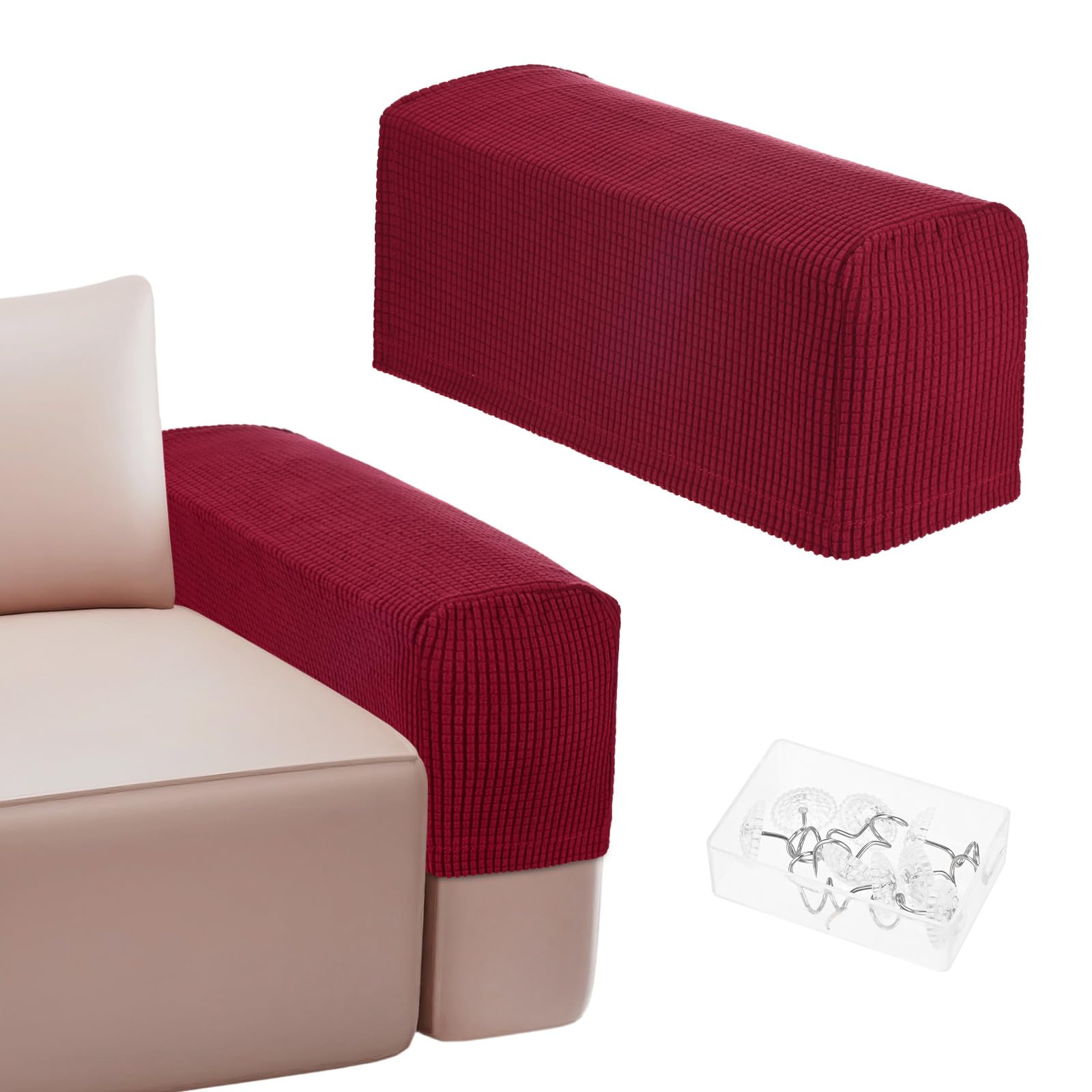 M METERXITY Couch Arm Covers, for 17.71 to 20" Length Stretch Sofa Armrest Covers Anti-Slip Armchair Slipcovers for Chairs/Couch/Recliner, Washable Furniture Armrest Protector[Wine Red]