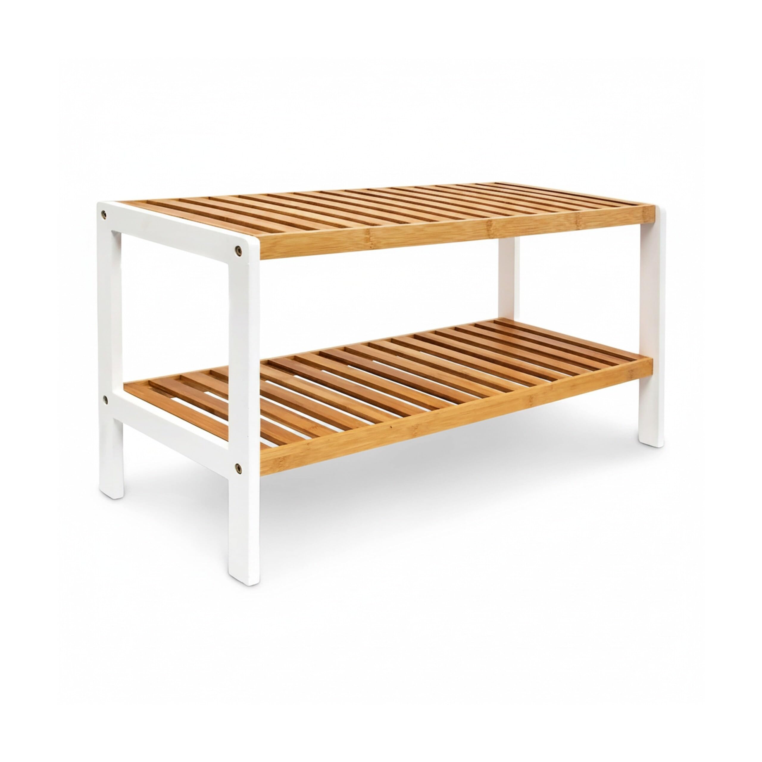 Relaxdays bambusowy regał na buty: 33x70x24,5cm solidna drewniana półka organizer regał przechowywanie, naturalny, biały