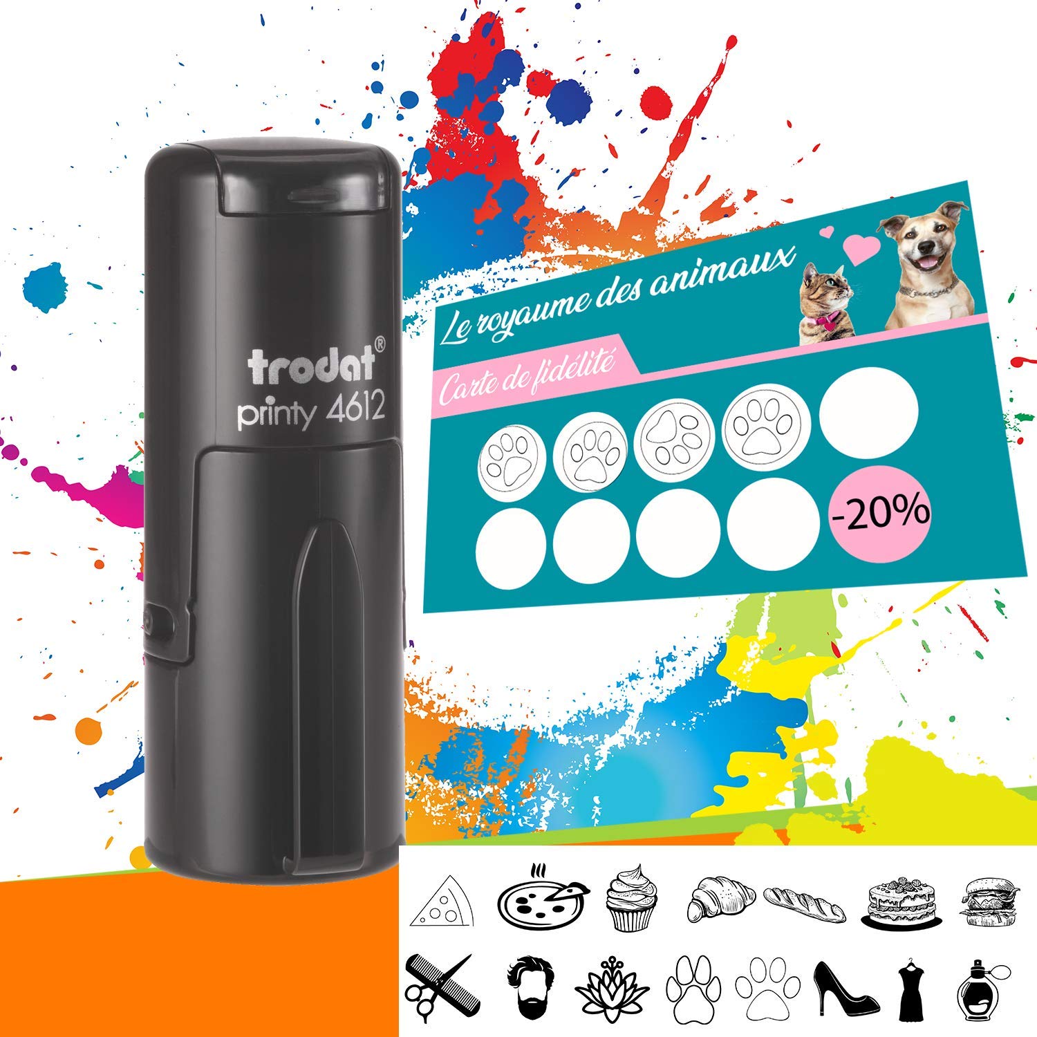 Trodat Printy 4612-12 mm - Noir | Tampon Encreur Professionnel Automatique Spécial Carte de Fidélité Personnalisable - Impression nette & précise