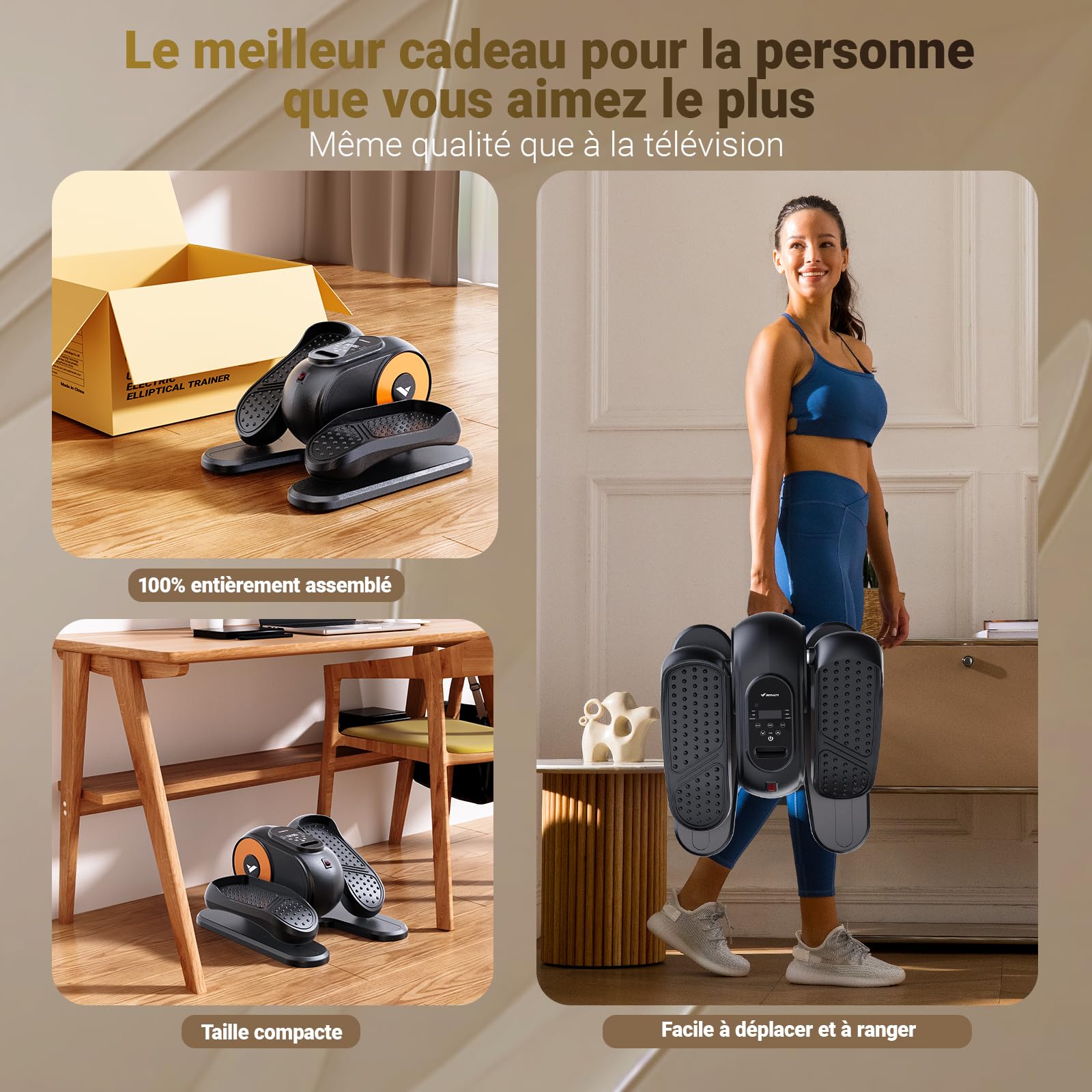 MERACH Elliptique de Bureau pour Maison, Mini Vélo Elliptique ÉLectrique Compact avec Télécommande, Écran, 12 Vitesses, Sangles pour Les Pieds, Silencieux et Portable, pour Seniors et Adultes