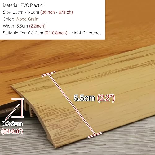 Miniatura 2 de Tira de transición de piso de madera a azulejos, reductor de umbral de plástico PVC autoadhesivo de 34 pulgadas para suelos de vinilo, suelos