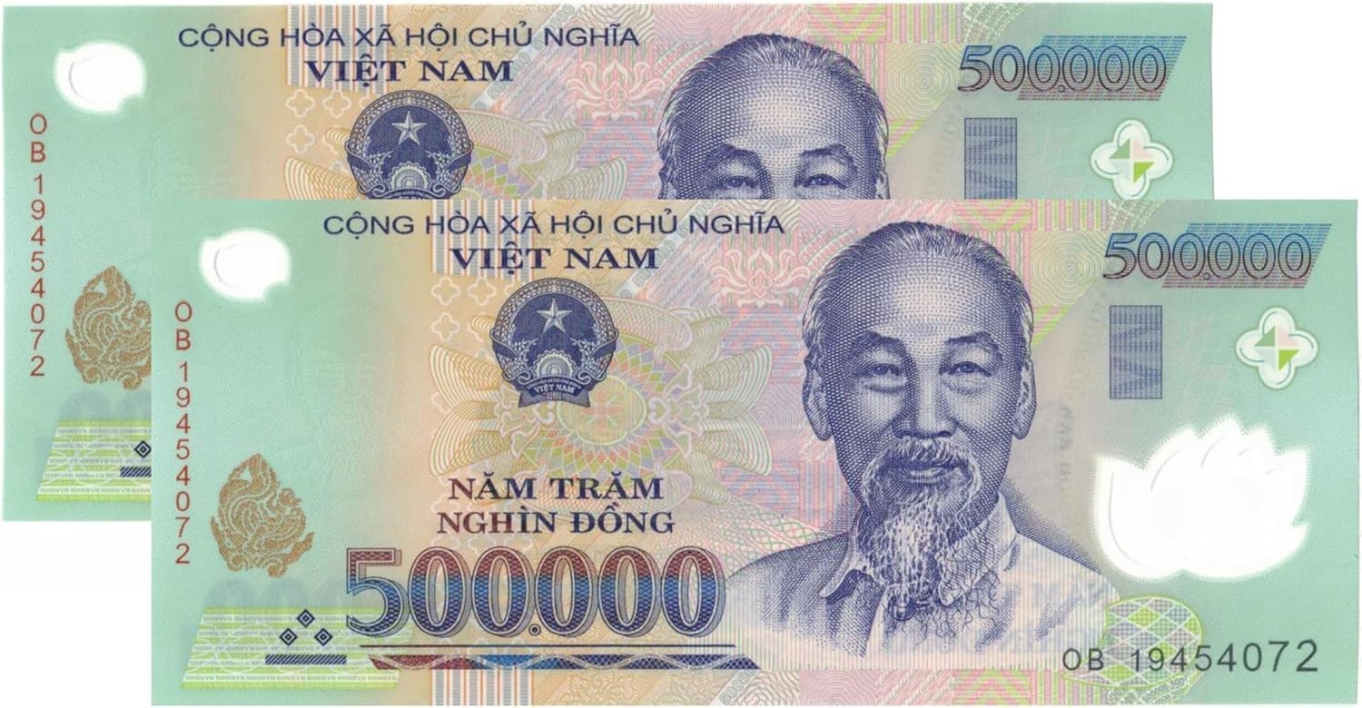 2 x 500K VND - Total 1 Million Dong - 500,000 Dong UNC Uncirculated 100% Authentic