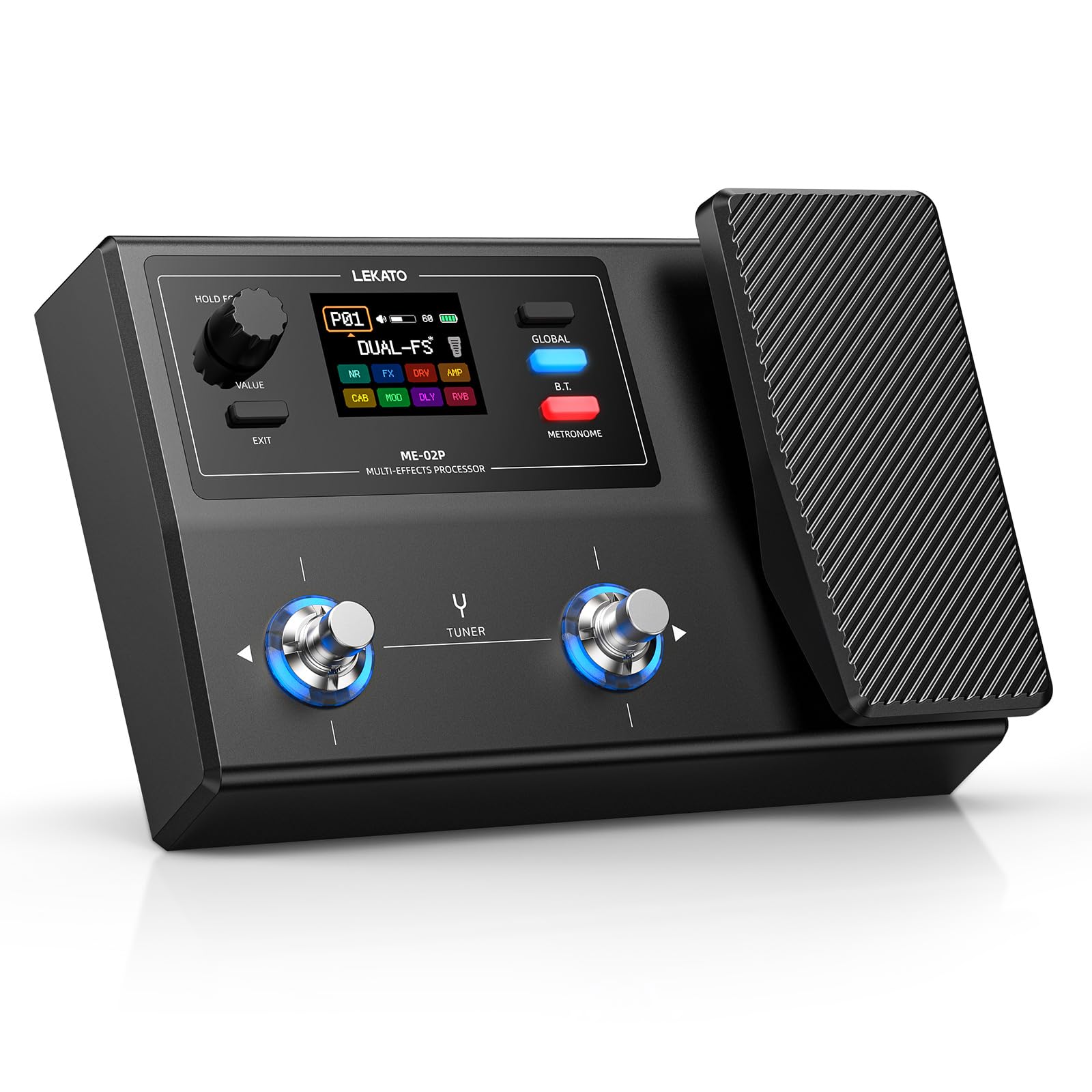LEKATO Pedal multiefectos de guitarra con pedal de expresión, 100 preajustes 40 ritmos de batería, batería de audio de 24 bits 7H, aplicación Bluetooth y carga IR, grabación OTG, salidas de