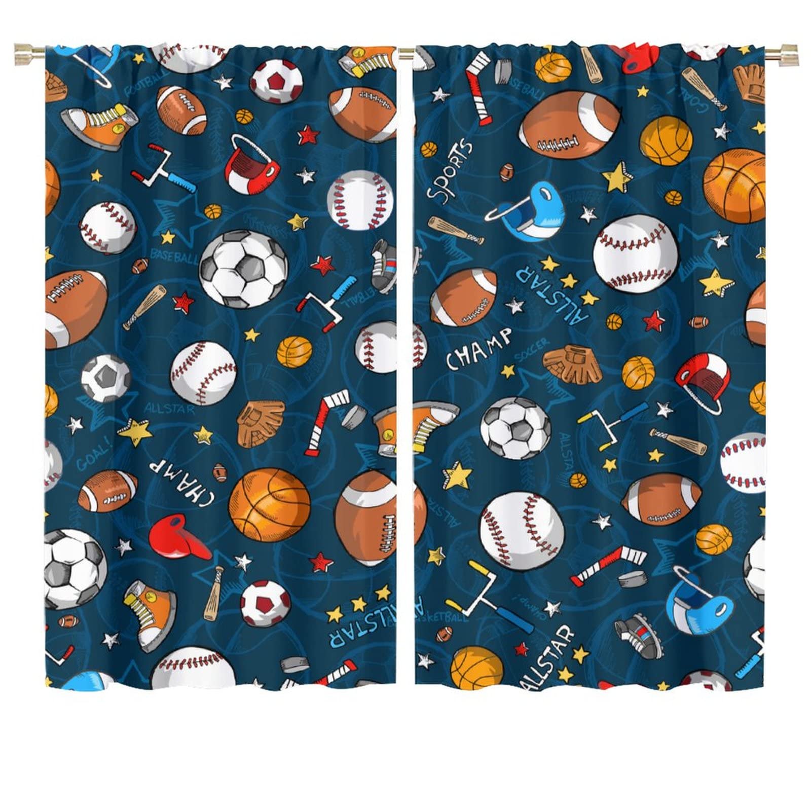 JESTRONRY Sports Curtains,Football Rugby Baseball Game Sports Theme Room Darkening Door Window Rod Pocket Curtain for Kids Boys Girls Teens Bedroom Decor W72xL63in