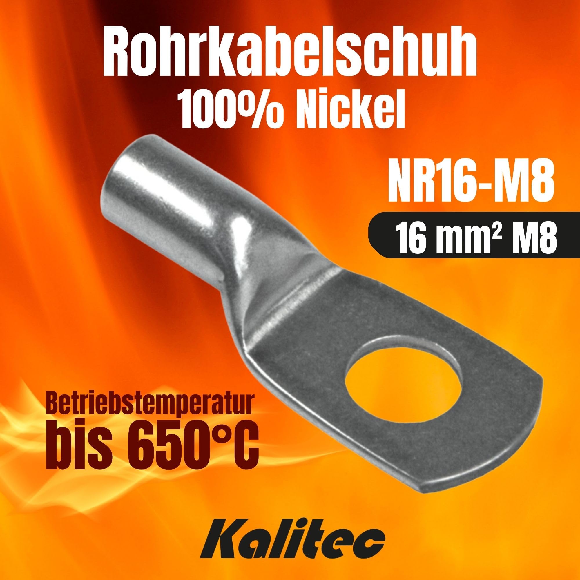 Kalitec 10x NR16-M8 Rohrkabelschuh Reinnickel 16mm² M8 bis 650°C