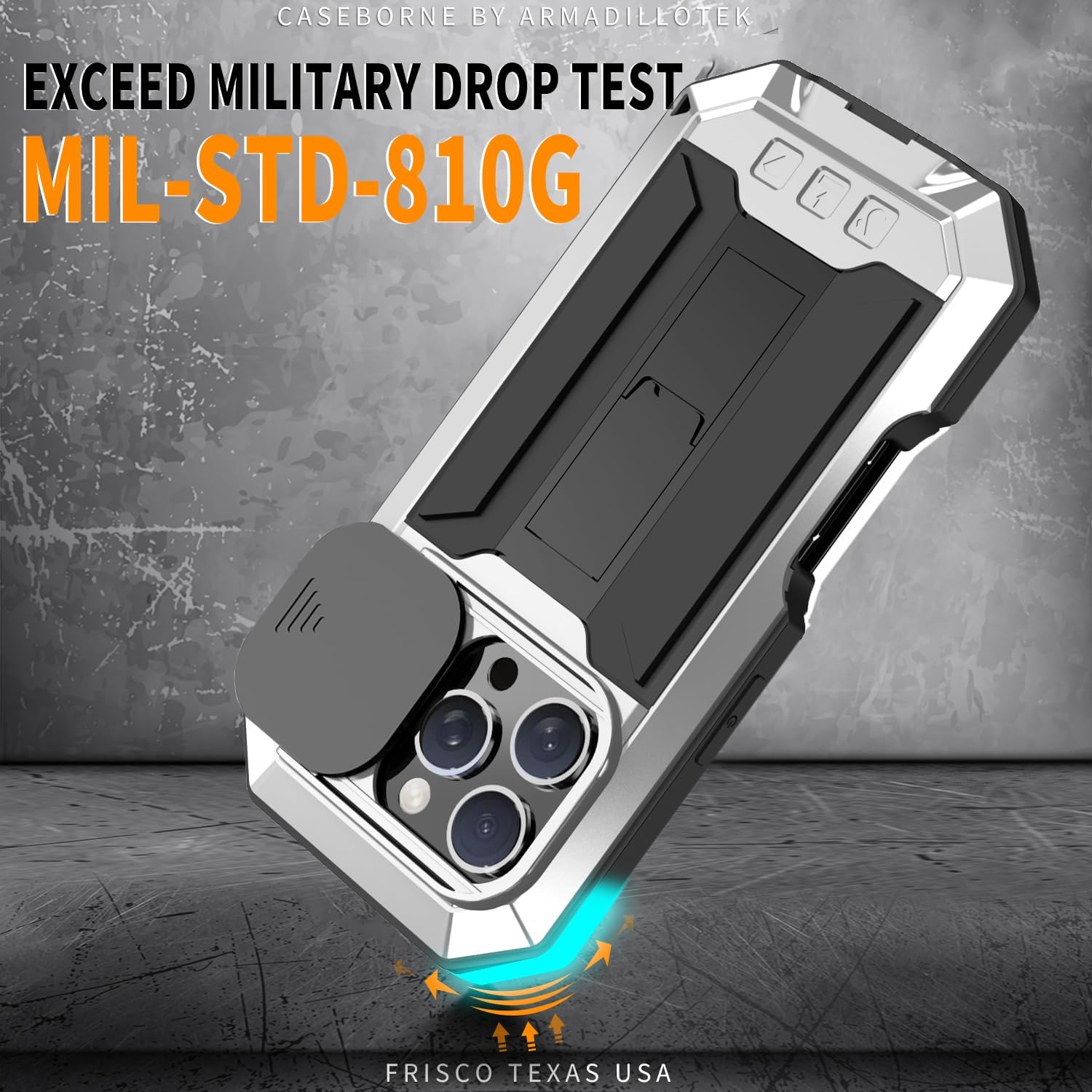 Compatible With iPhone 16 Pro Max Metal Heavy Duty Case with Camera Cover Stand Screen Protector Kickstand Full Body Military Sturdy Armour Armor Shockproof Dorp Test Protective Case (Silver)