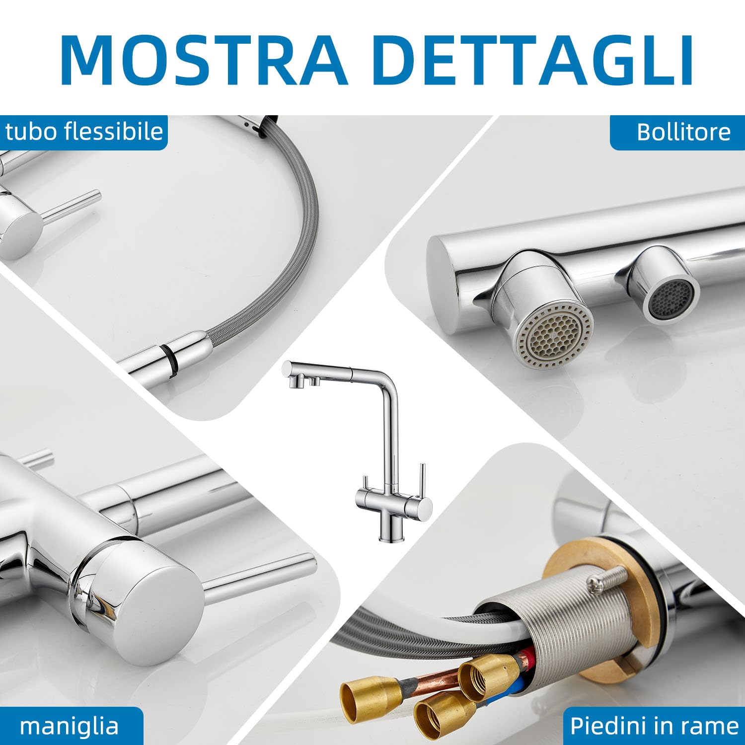 Rubinetto Cucina 3 Vie,rubinetto miscelatore girevole a 360°,Miscelatore per Lavello Con Beccuccio Flessibile, Rubinetto per Lavello Da Cucina per Acqua Fredda e Calda e Filtr