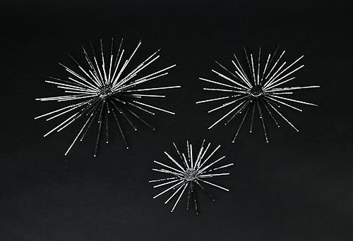 Miniatura 2 de Zeckos Set of 3 Aged Silver Finish Mid-Century Modern Atomic Star Burst Wall Sculptures MCM Decor 12, 9, 6 Inch Diameter - Stylish and Timeless Home