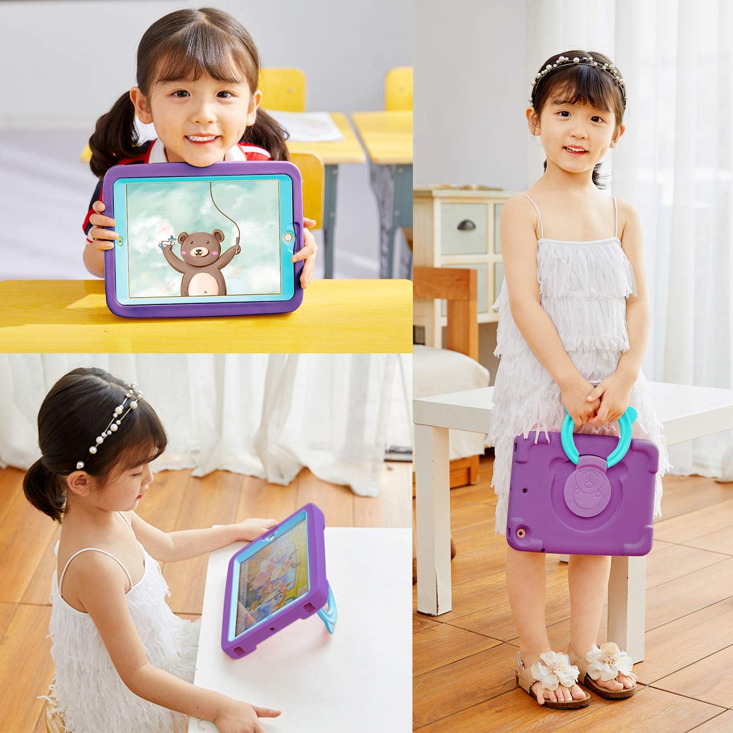 PZOZ Kids Case Compatible for Apple iPad Mini 1 2 3 7.9 inch, EVA Shockproof Rotate Handle Folding Stand Heavy Duty Protective Cute Boys Girls Cover for Mini 1st 2nd Gen 3th Generation (Purple)