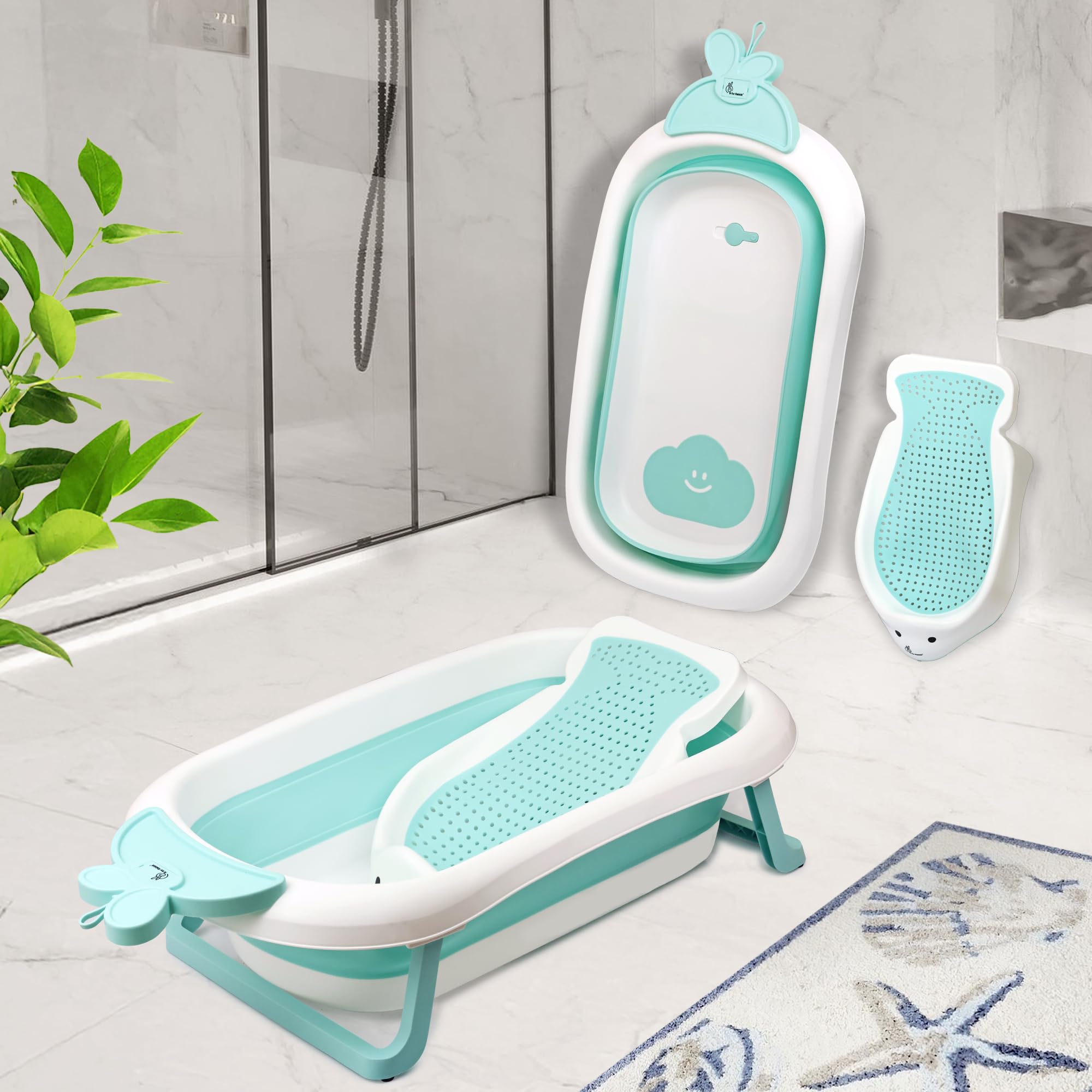 R for Rabbit Bubble Double Bunny Bath Tub Convertible Safe Ergonomic Detachable TPE Sling Foldable Travel-Friendly Weight Up to 20 kg 0-3 Years Baby Girls Boys Kids Bather Bathtub (Lake Blue)-image-11