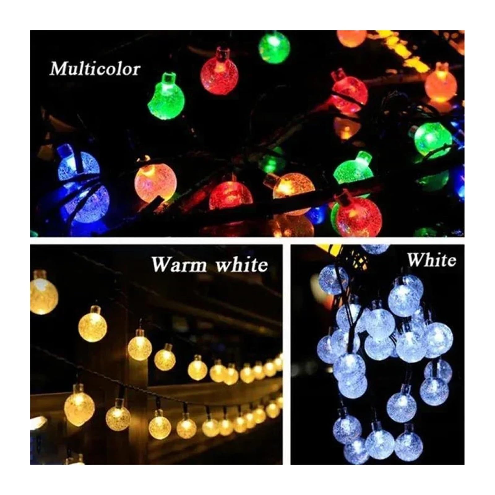 Genérico Luces Decorativas solares for Exteriores, Luces solares con Bolas de Cristal, 8 Modos, Impermeables, adecuadas for decoración de Jardines y Fiestas(White,12M,Big(2.4))