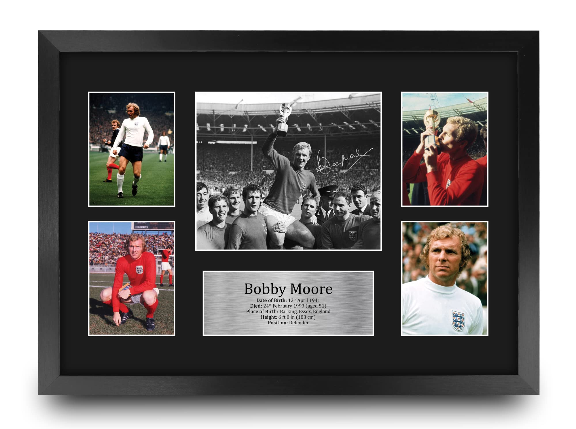 Foto Con Autografo Stampato Di Bobby Moore – Poster A3 Incorniciato, Regalo Per Appassionati Di Calcio
