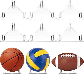Jetec 6-Pack Clear Acrylic Ball Display Stand - Transparent Triangle Holders for Basketball, Soccer, Volleyball & Football Storage
